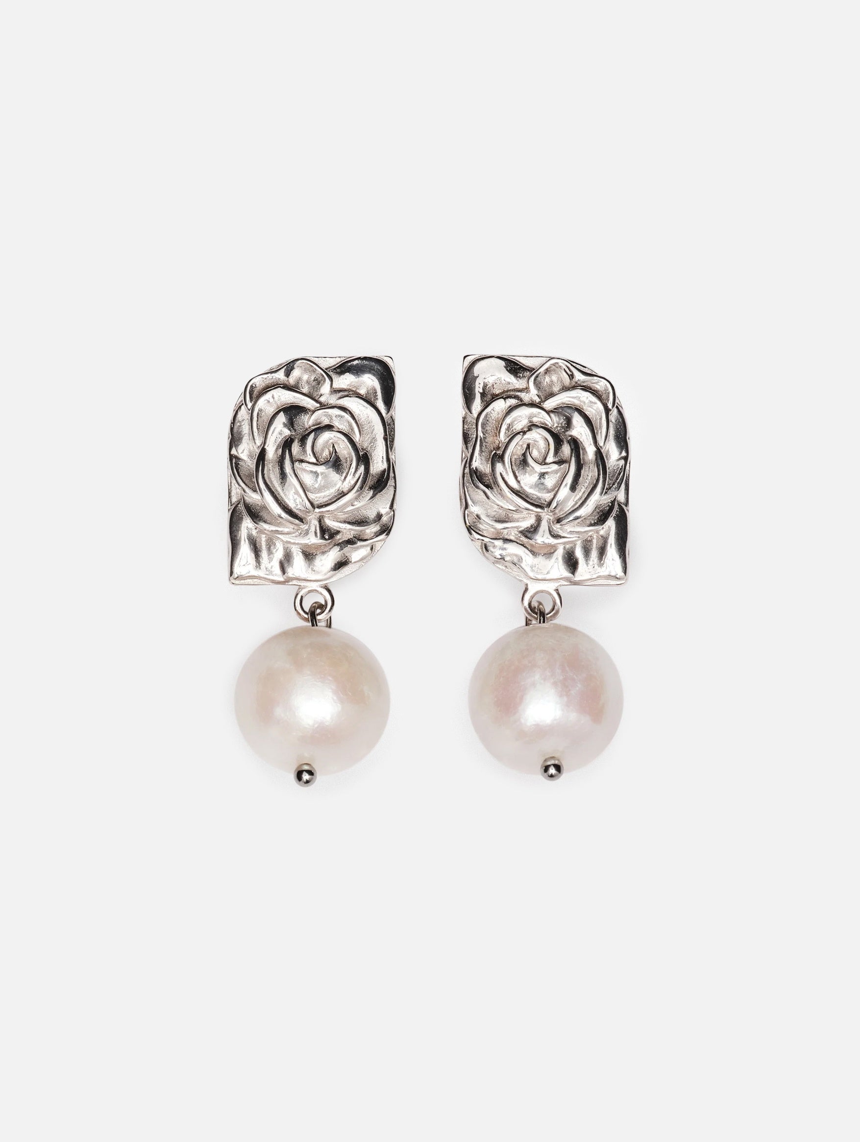 Floral Pearl Drop Earrings in Silver