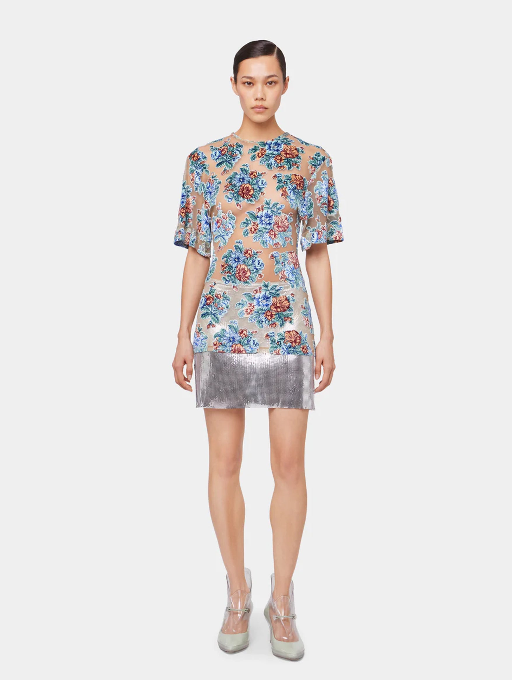 Short Sleeve Top In Floral Jacquard