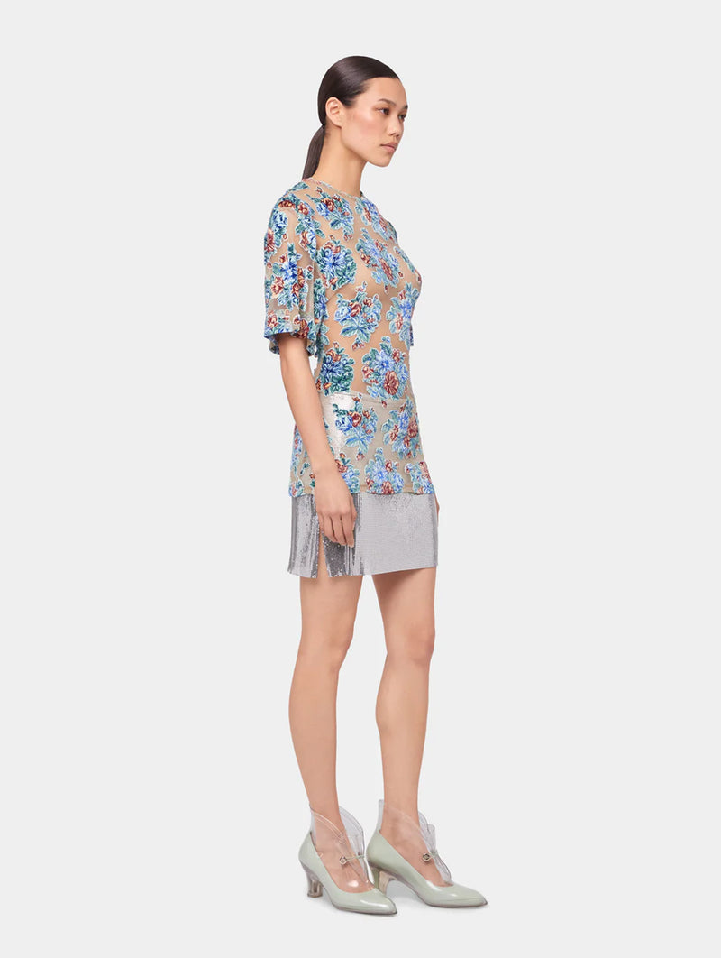 Short Sleeve Top In Floral Jacquard