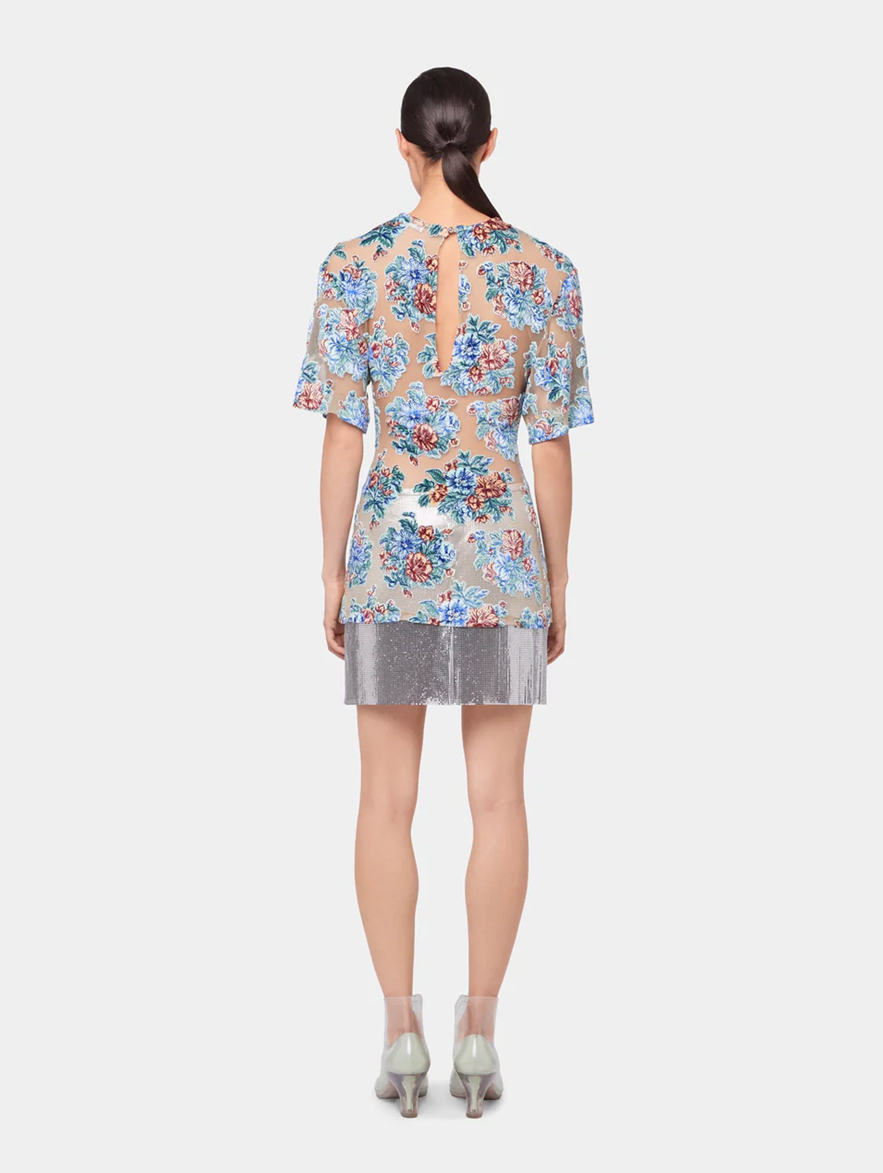 Short Sleeve Top In Floral Jacquard