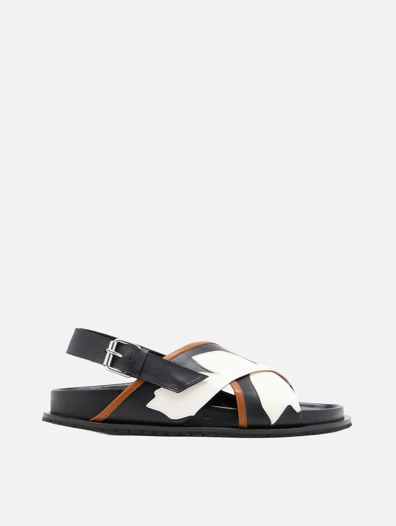 Flower Intarsia Fussbet Sandal in Black
