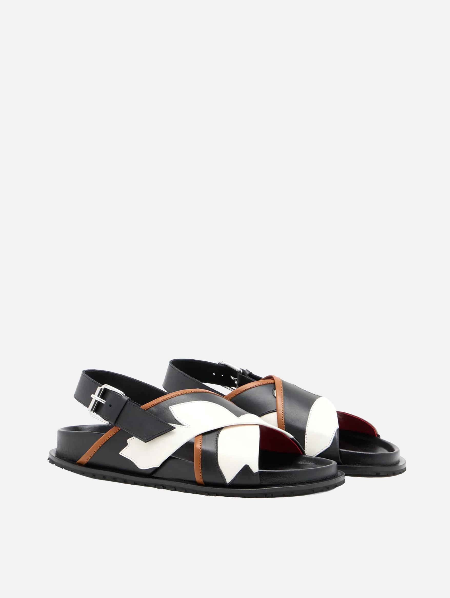 Flower Intarsia Fussbet Sandal in Black
