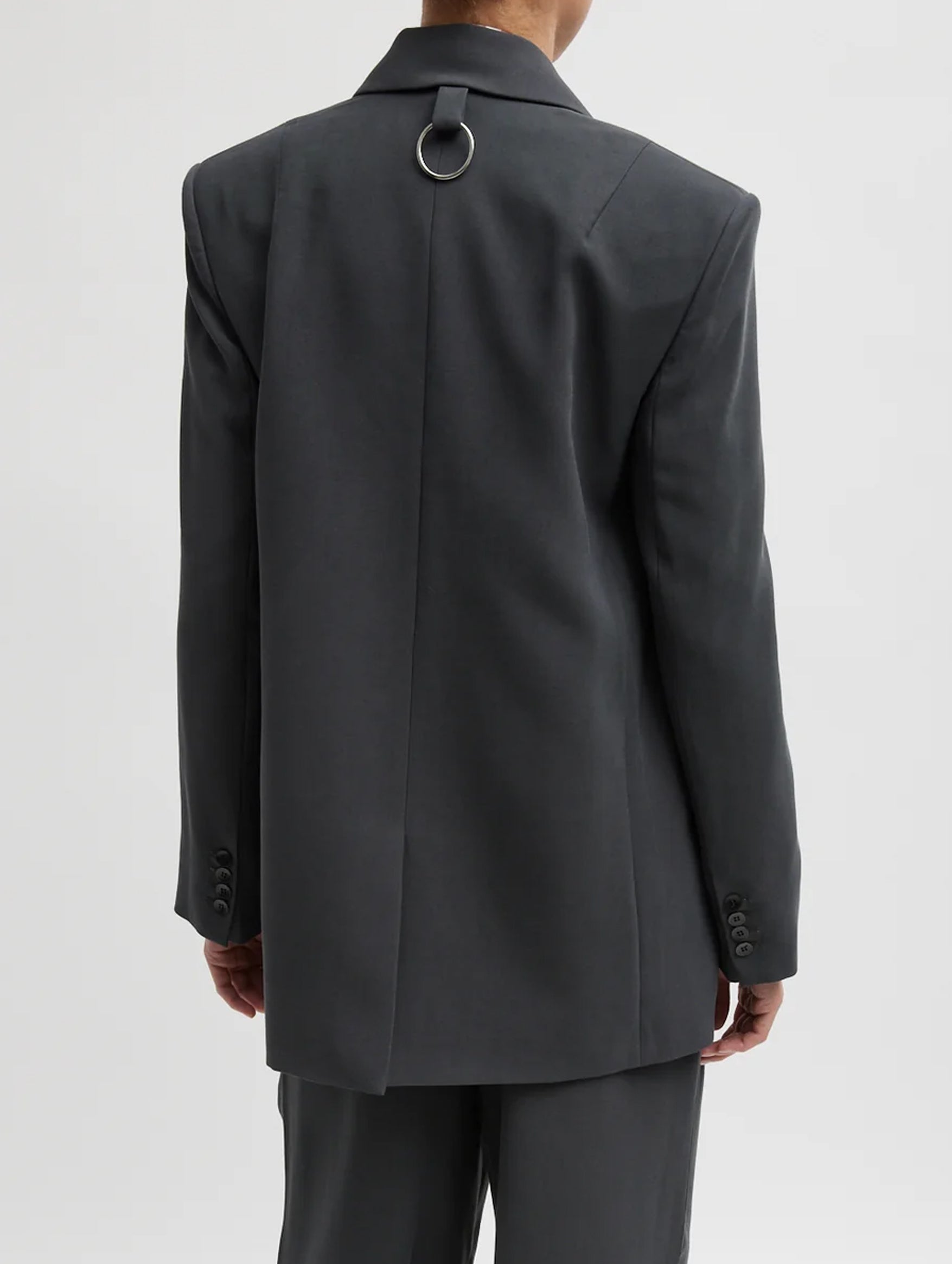 Fluid Suiting Double Breasted Blazer in Steel Grey