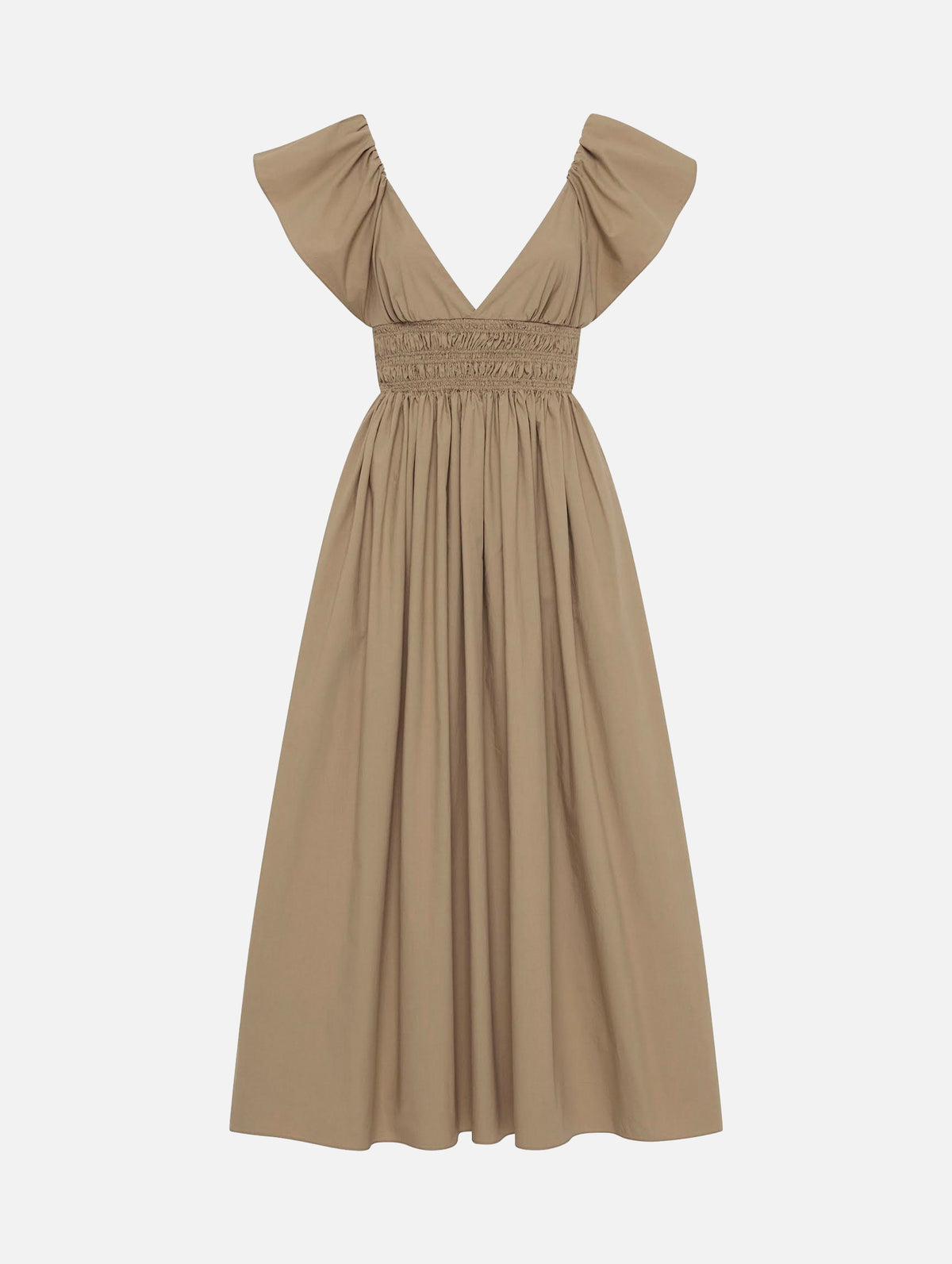 Flutter Sleeve Midi Dress in Stone