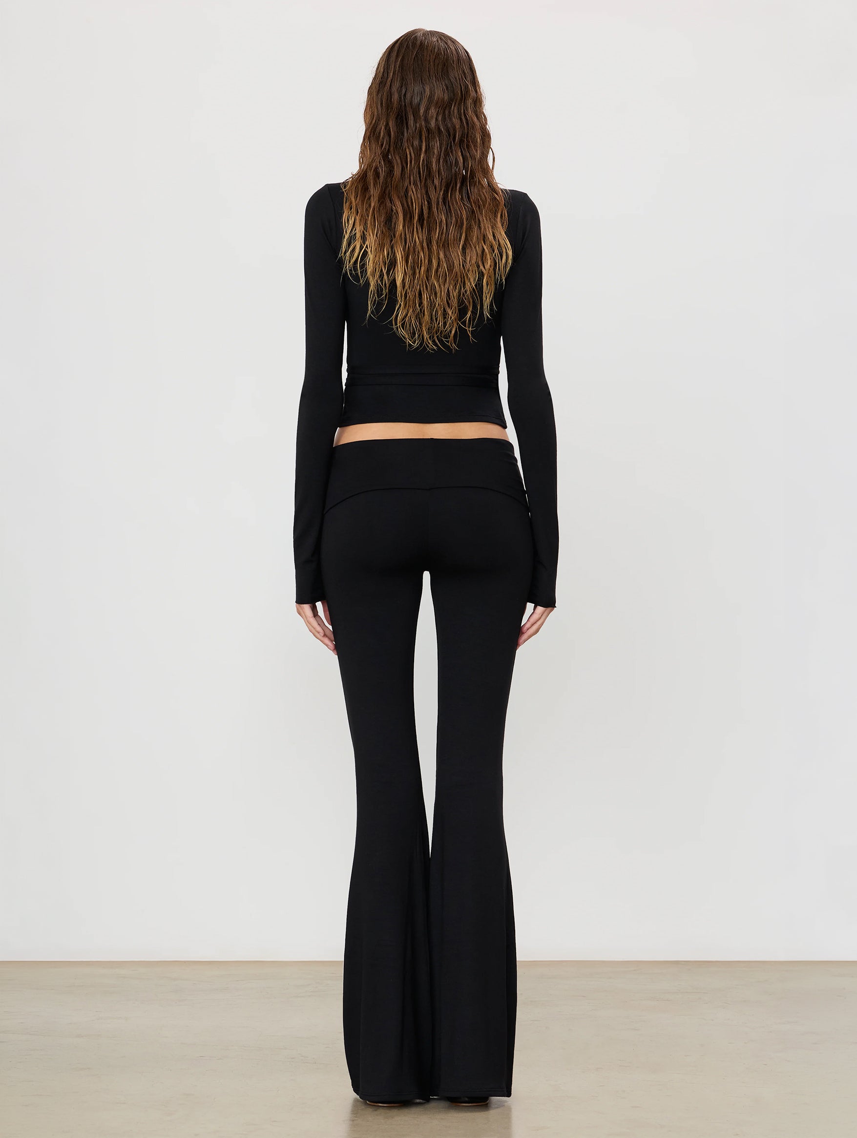 Foldover Flare Pant in Black