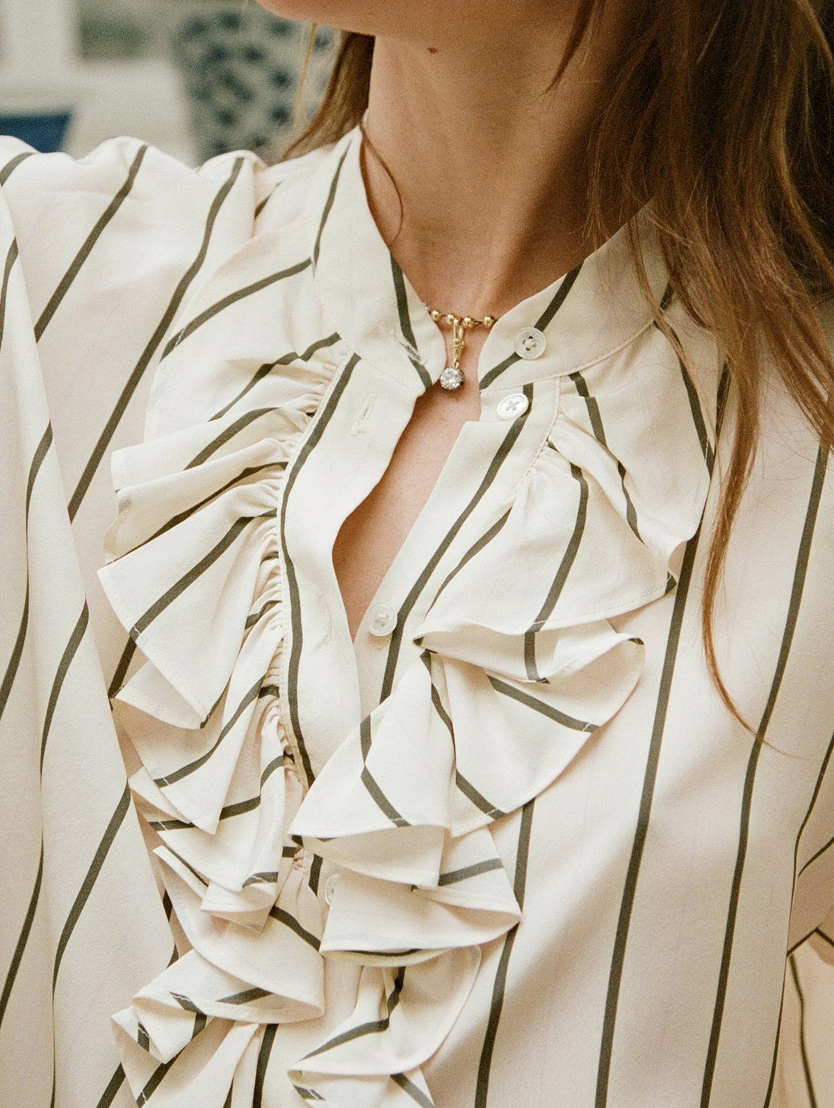 For The Frill Of It Shirt in Marshmallow and Olive Stripe
