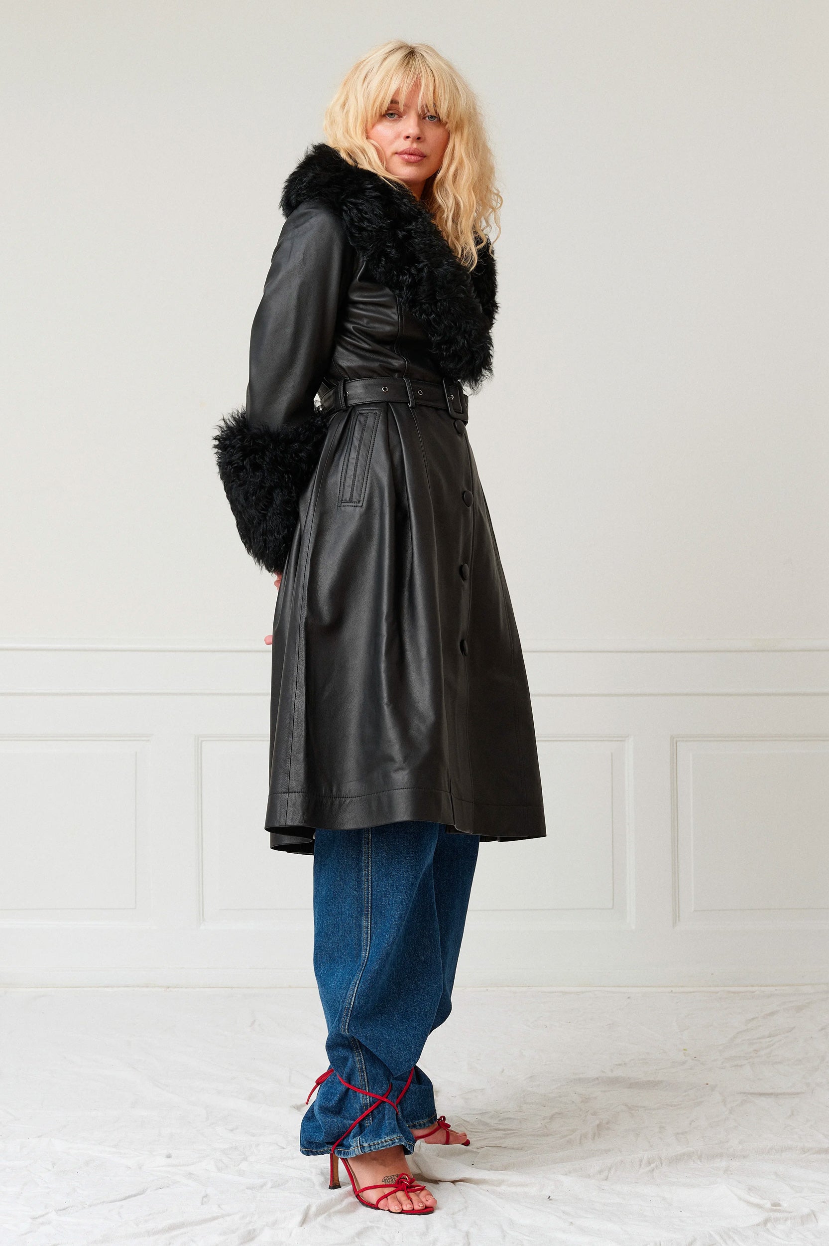 Foxy Shearling Coat in Black