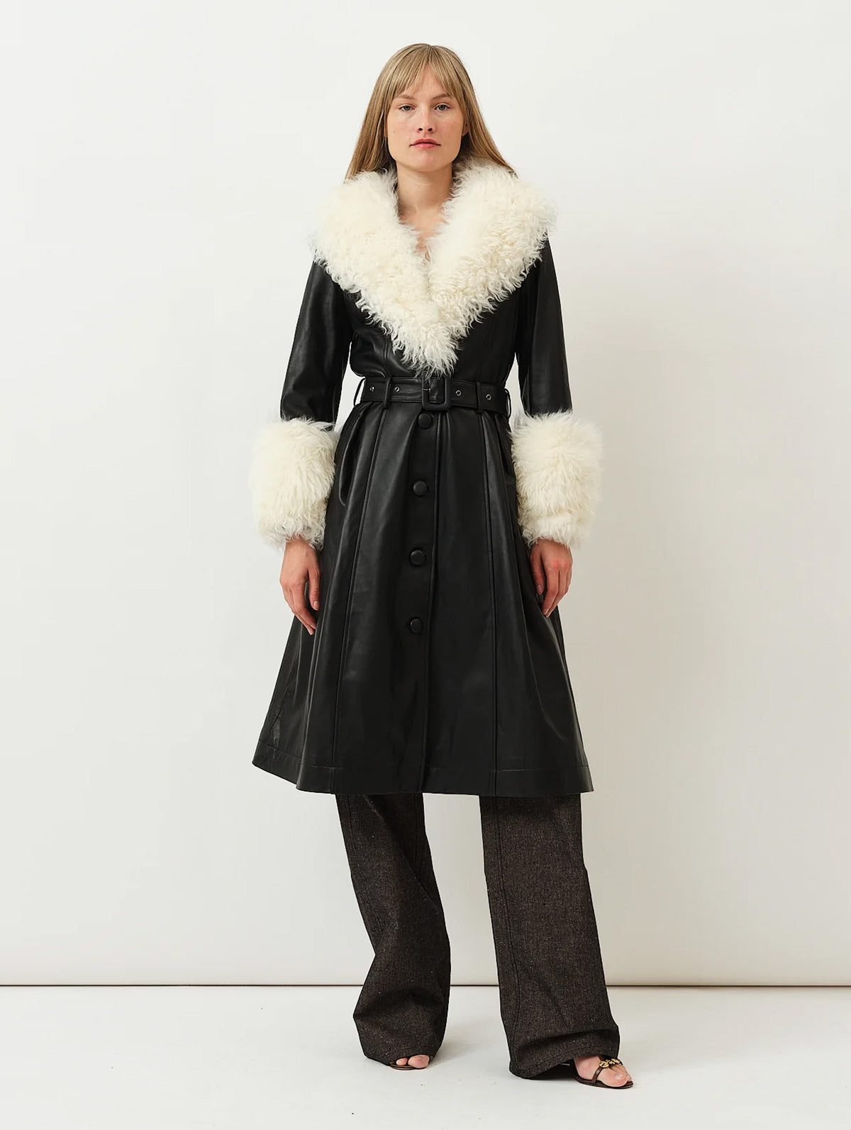 Foxy Shearling Coat in Black & Cloud