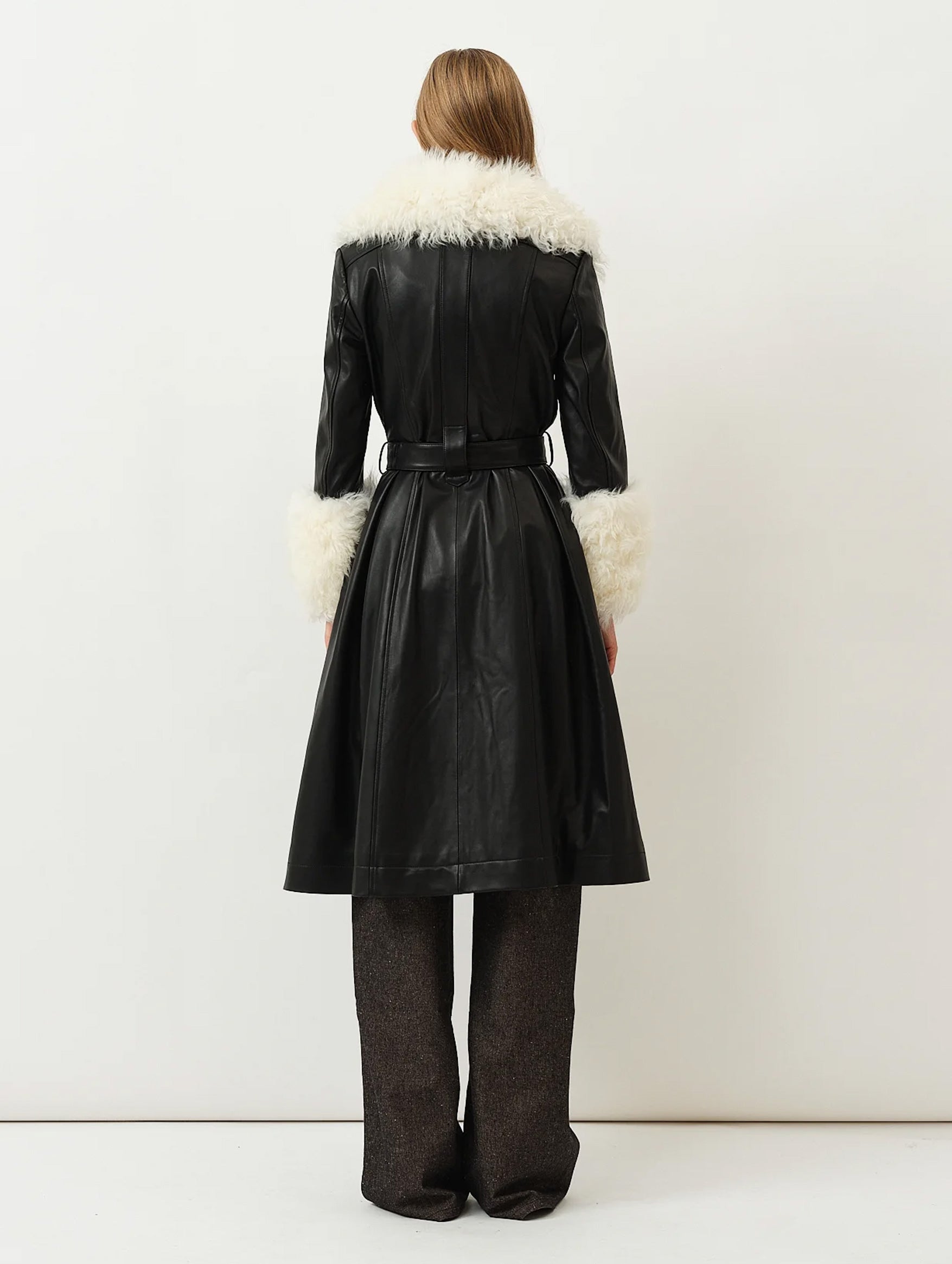 Foxy Shearling Coat in Black & Cloud