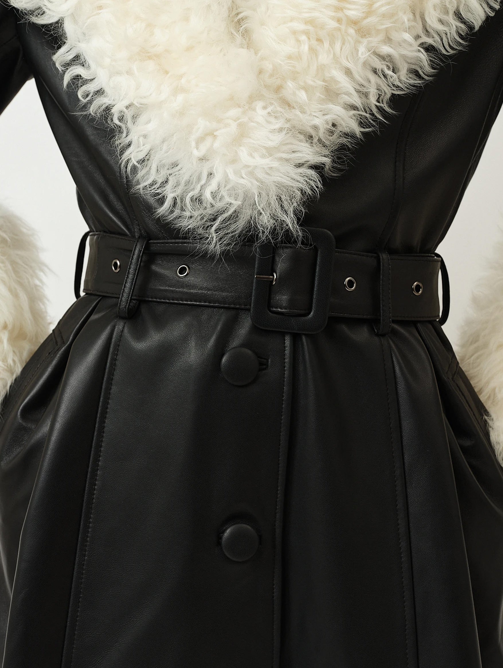 Foxy Shearling Coat in Black & Cloud