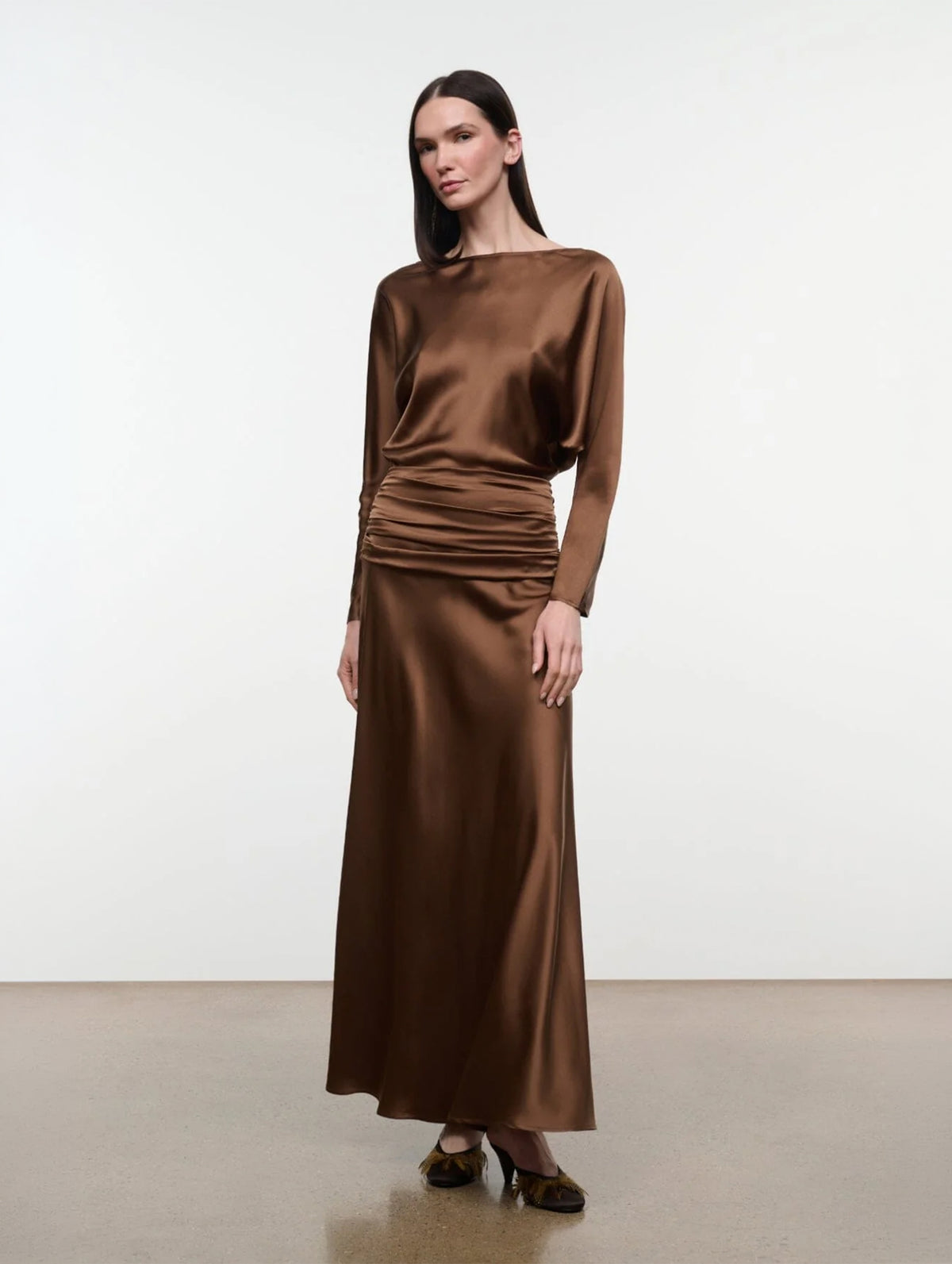 Freda Silk Dress in Cigar
