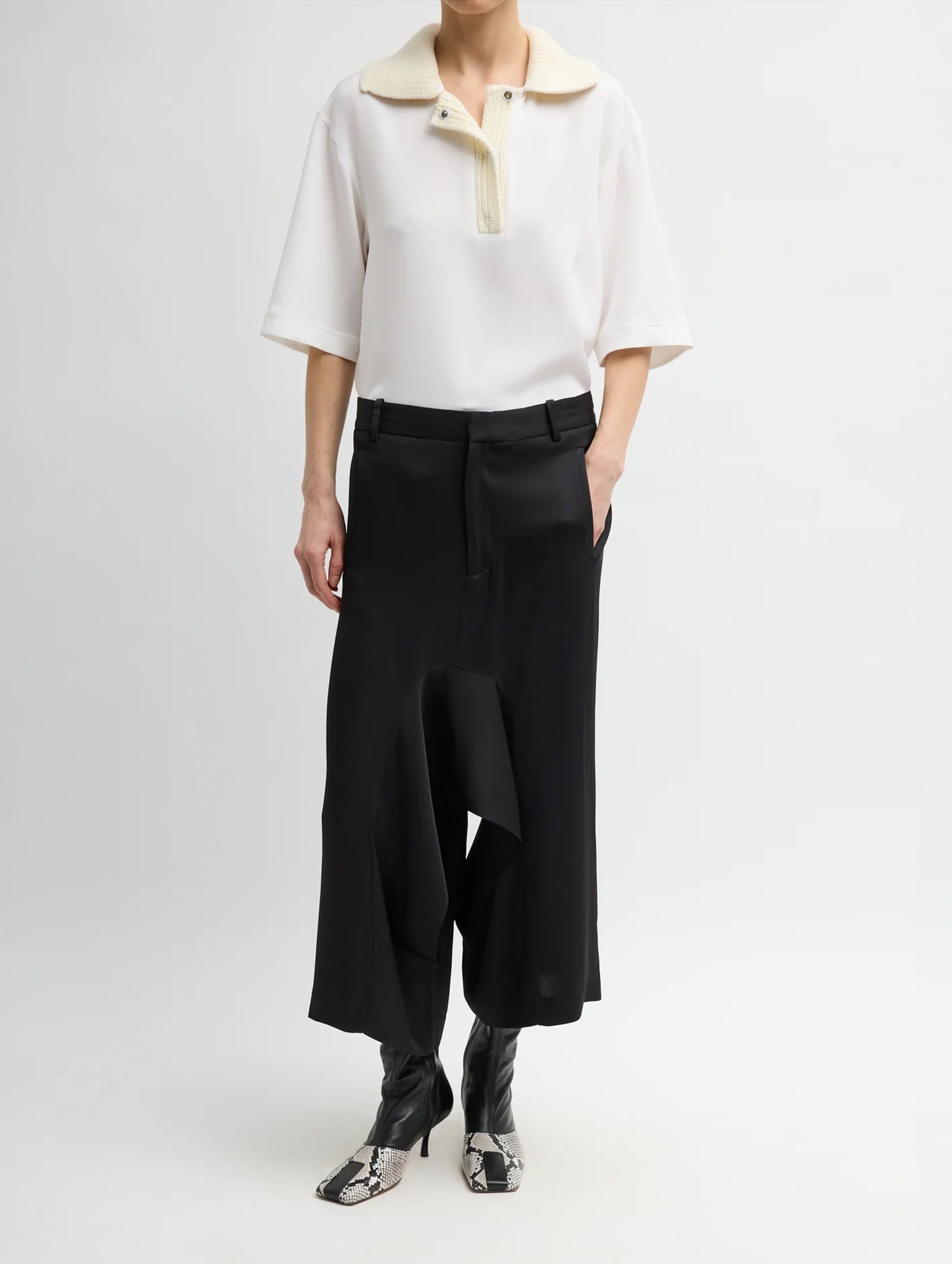 Eco Acetate Viscose Front Drape Culotte in Black
