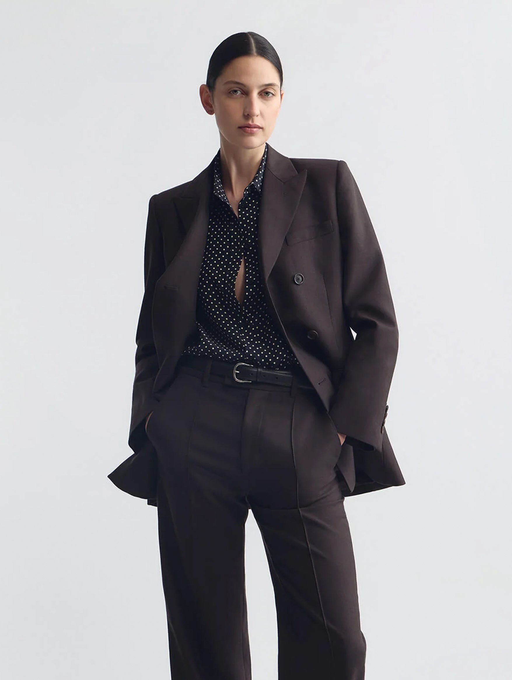 Gaia Silk Shirt in Obsidian / Ivory Polka Dot