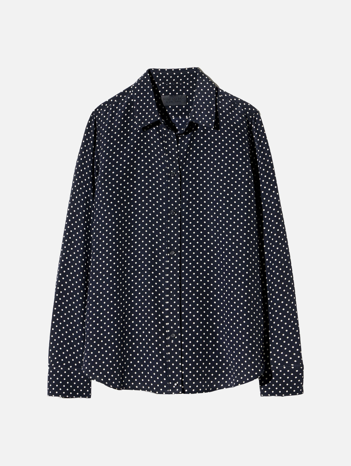Gaia Silk Shirt in Obsidian / Ivory Polka Dot