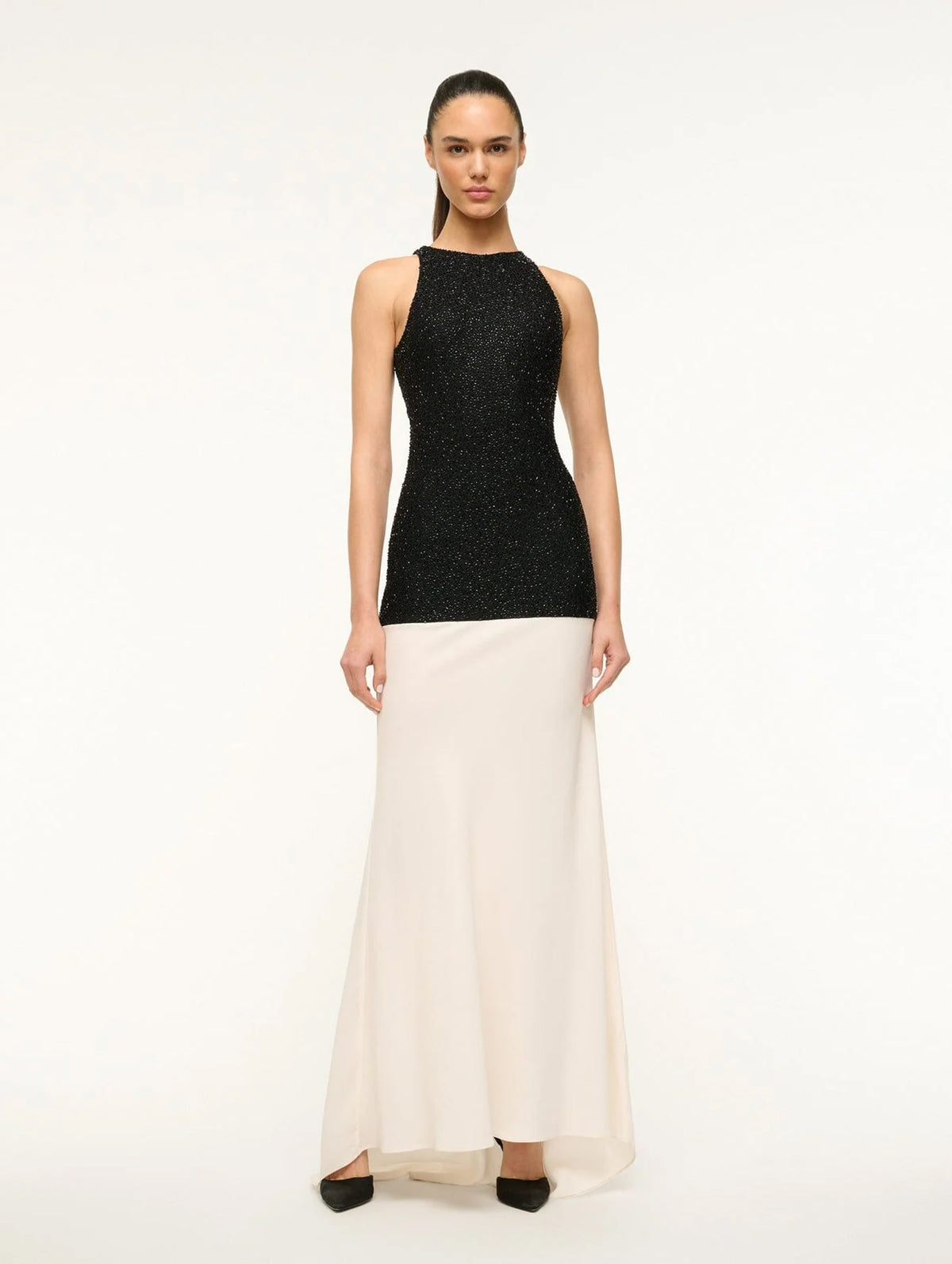 Gabrielle Beaded Bodice Dress in Black Ivory