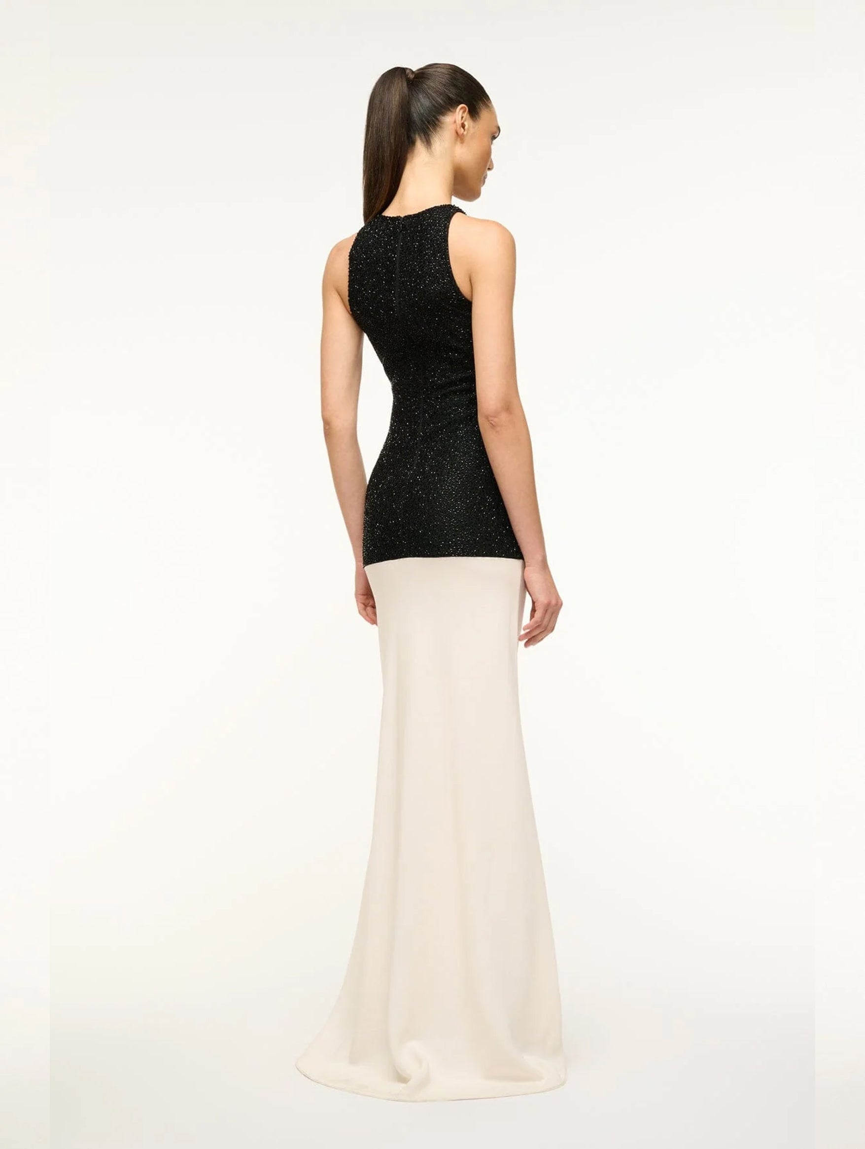 Gabrielle Beaded Bodice Dress in Black Ivory