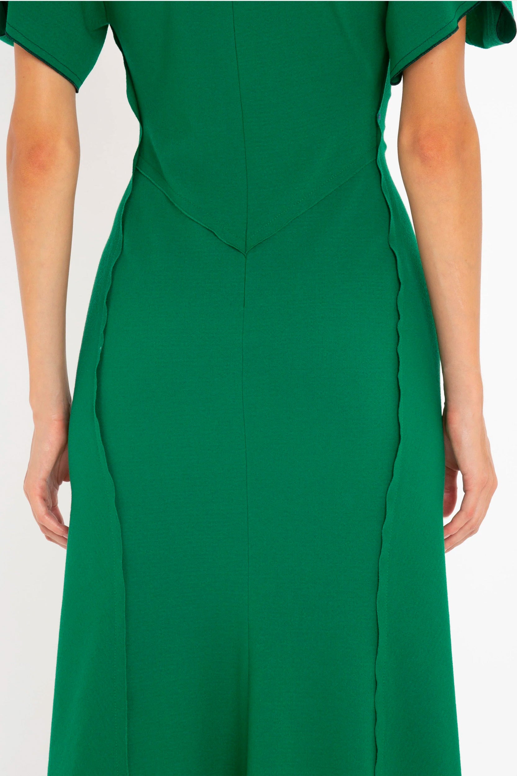 Gathered V-Neck Midi Dress in Viridian