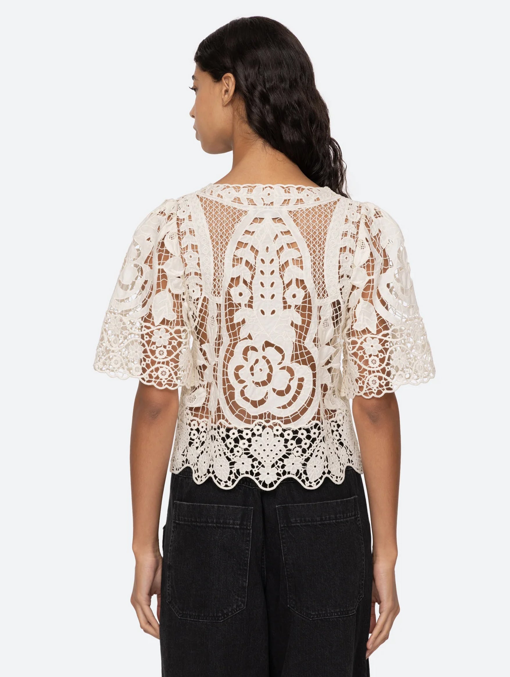 Gianna Lace Tie Front Top in Bone