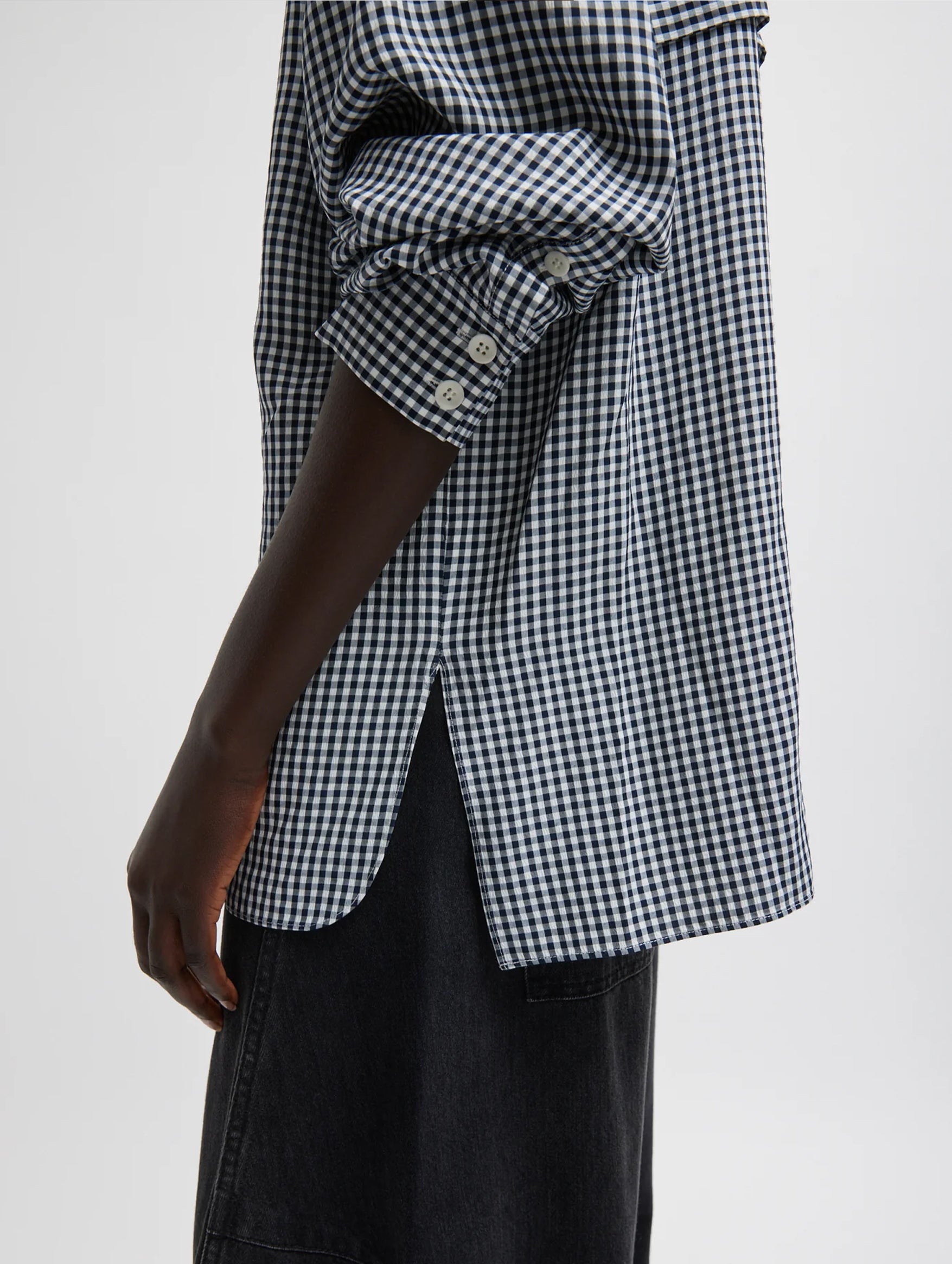 Viscose Gingham Oversized Shirt in Navy White Multi