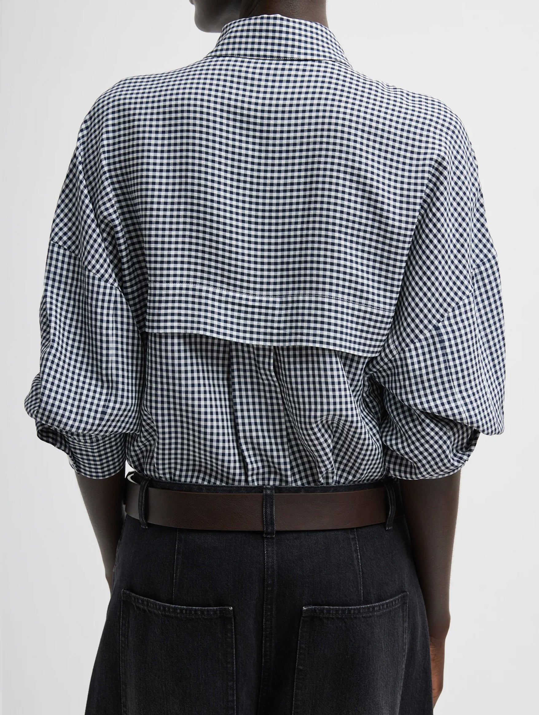 Viscose Gingham Oversized Shirt in Navy White Multi