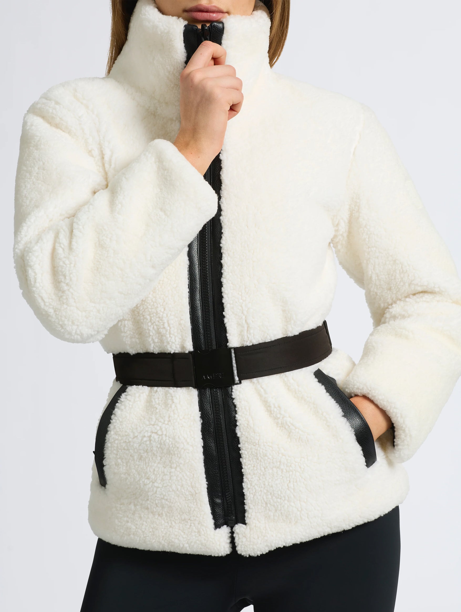 Giselle Reversible Shearling Jacket in Cream and Black