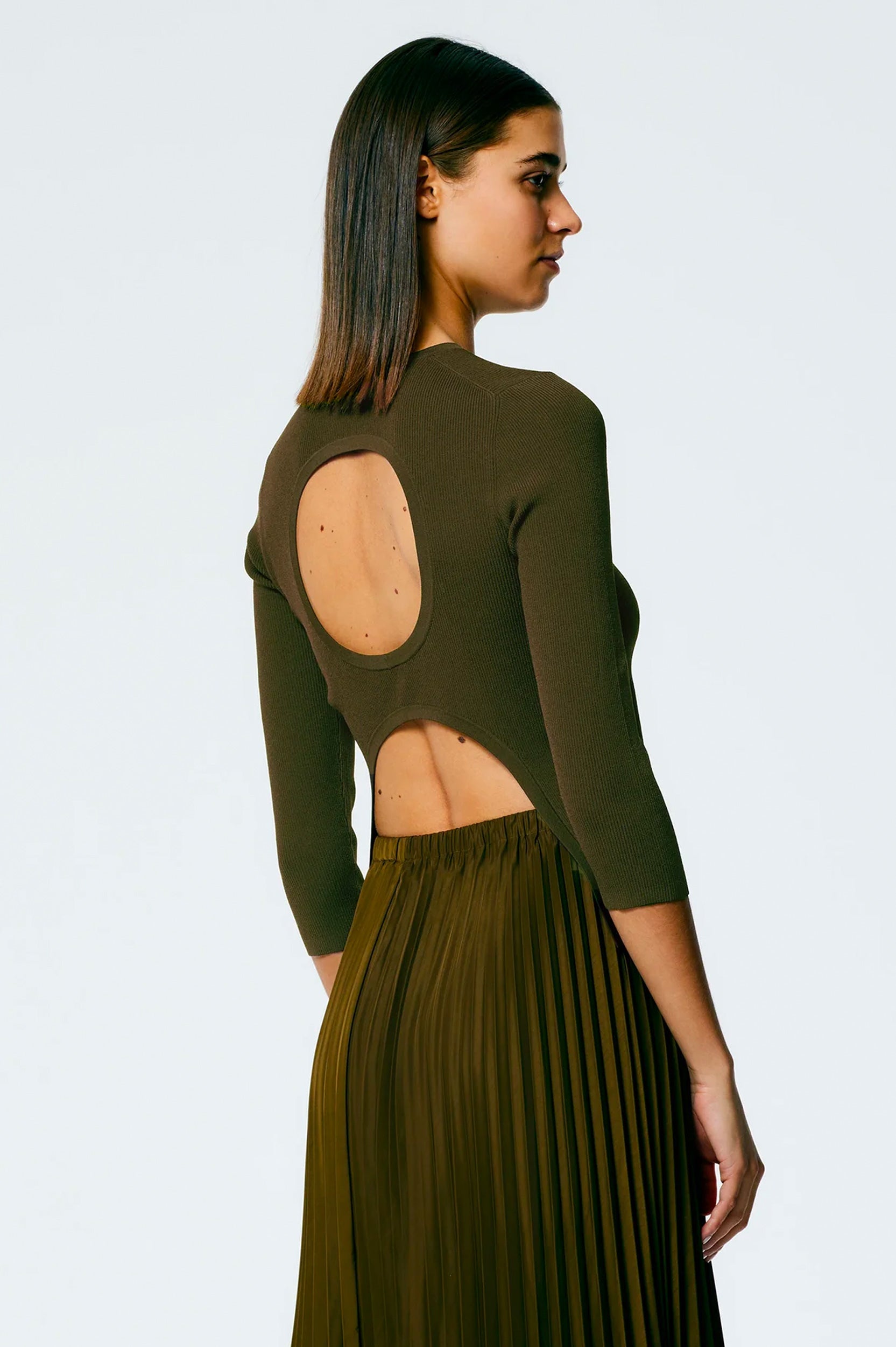 Giselle Openback Stretch Sweater in Wood