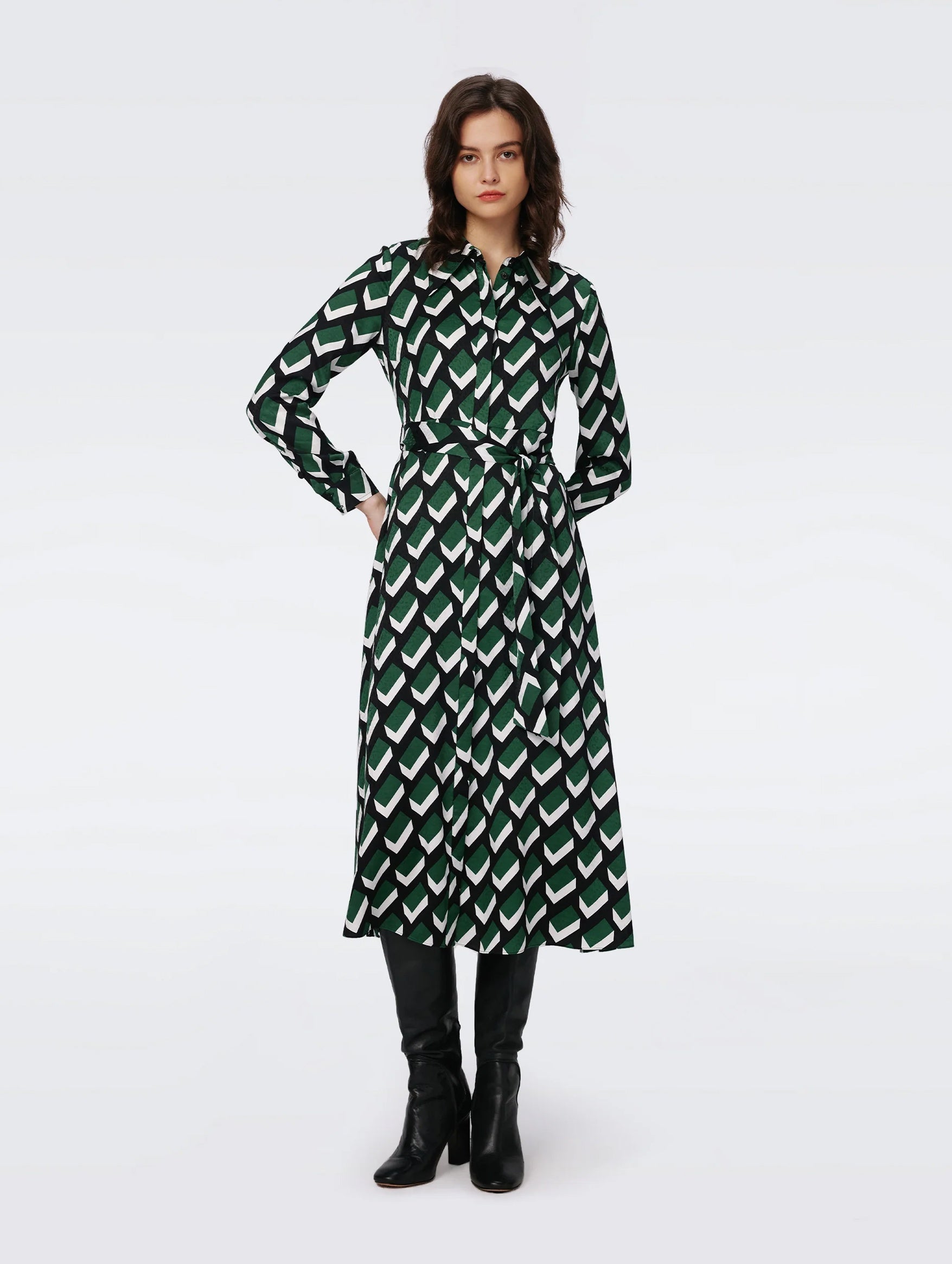 Gizelle Dress in Blocks Green