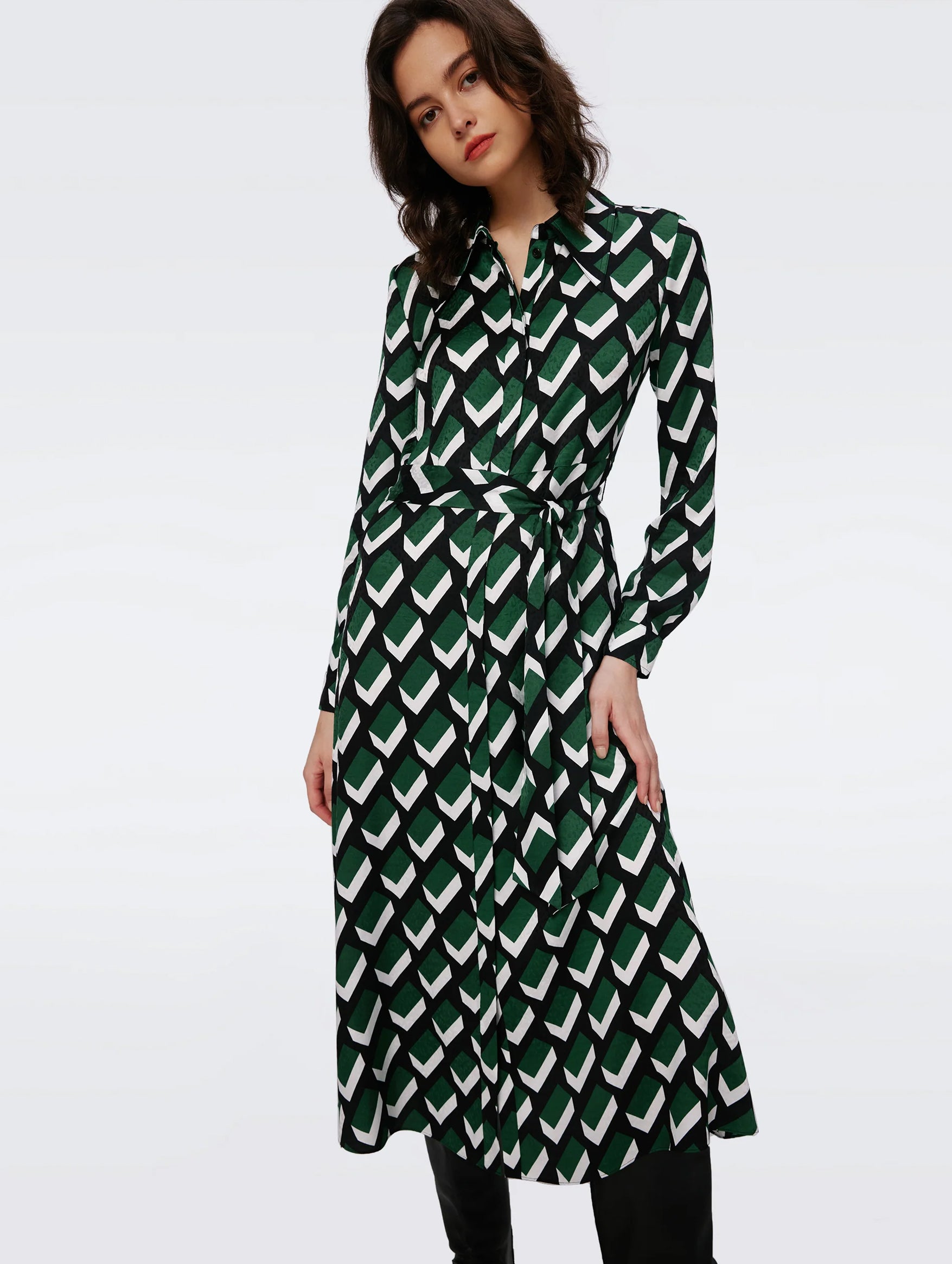 Gizelle Dress in Blocks Green