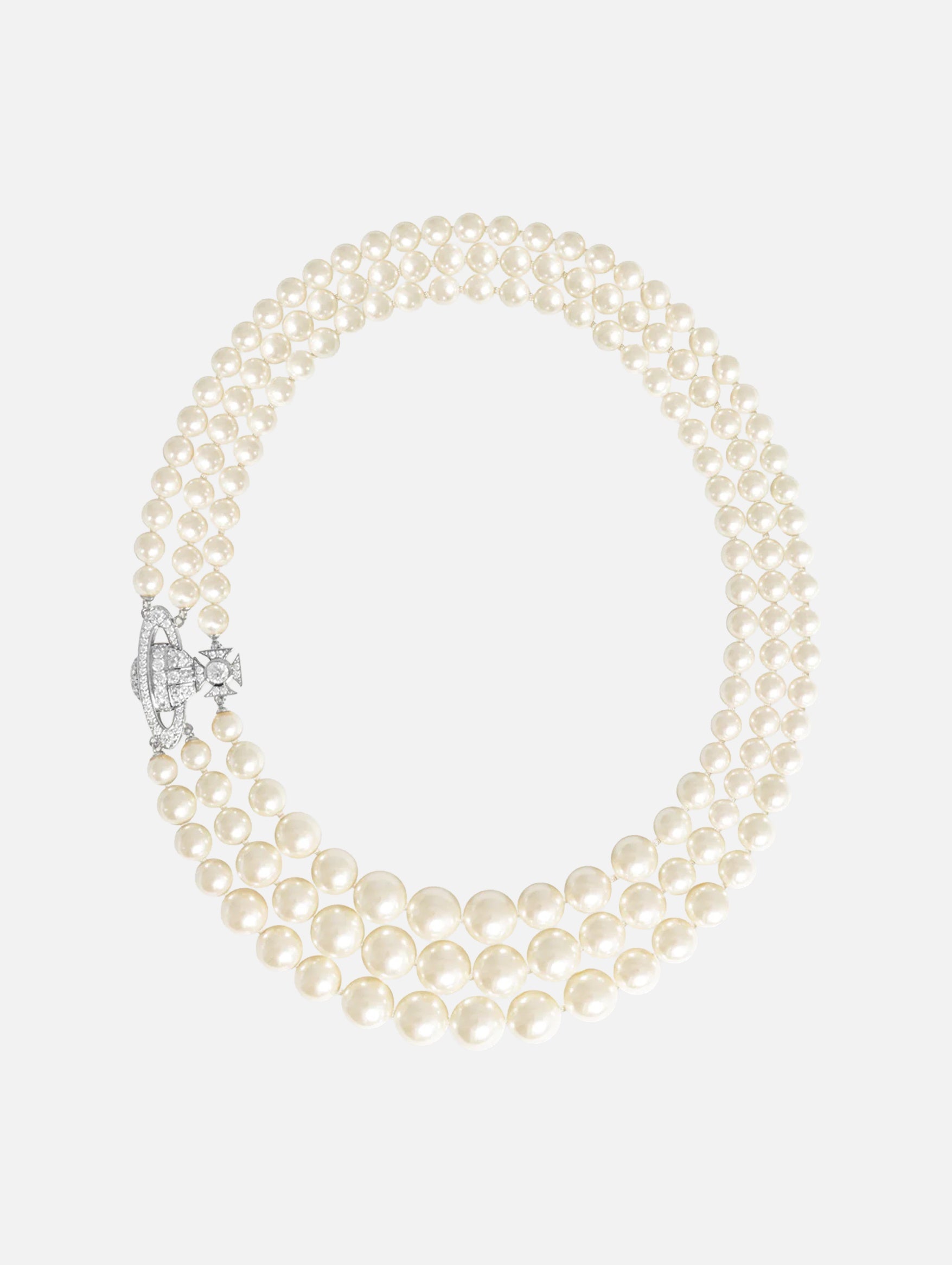 Graziella Three Row Pearl Necklace in Platinum Cream Rose