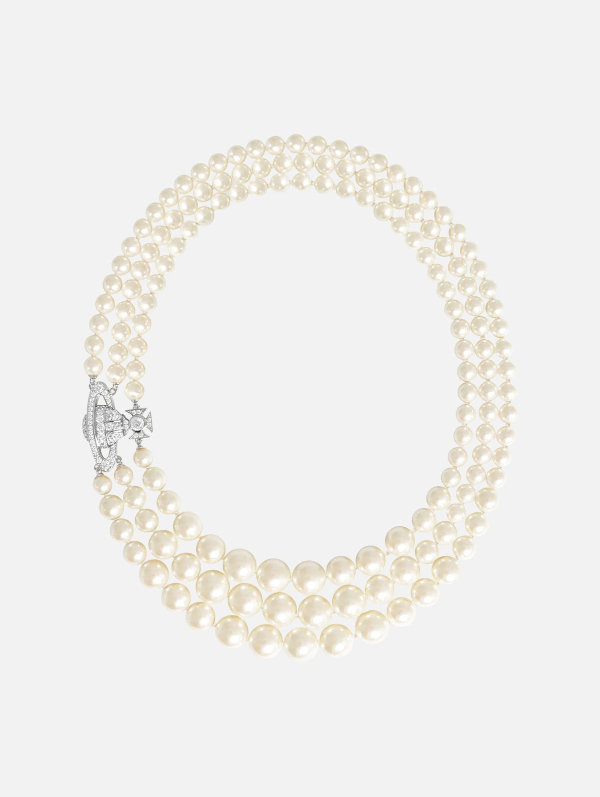 Graziella Three Row Pearl Necklace in Platinum Cream Rose