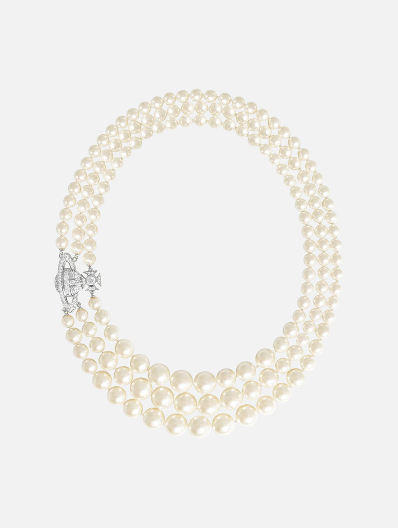 Graziella Three Row Pearl Necklace in Platinum Cream Rose