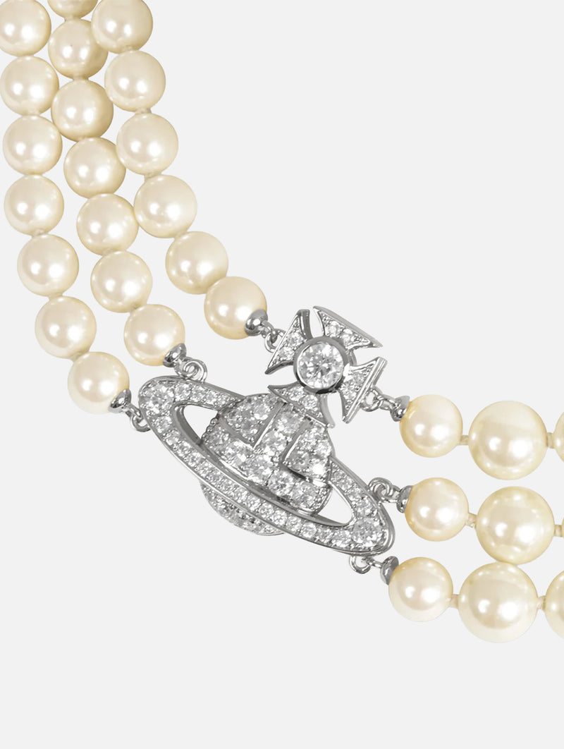 Graziella Three Row Pearl Necklace in Platinum Cream Rose