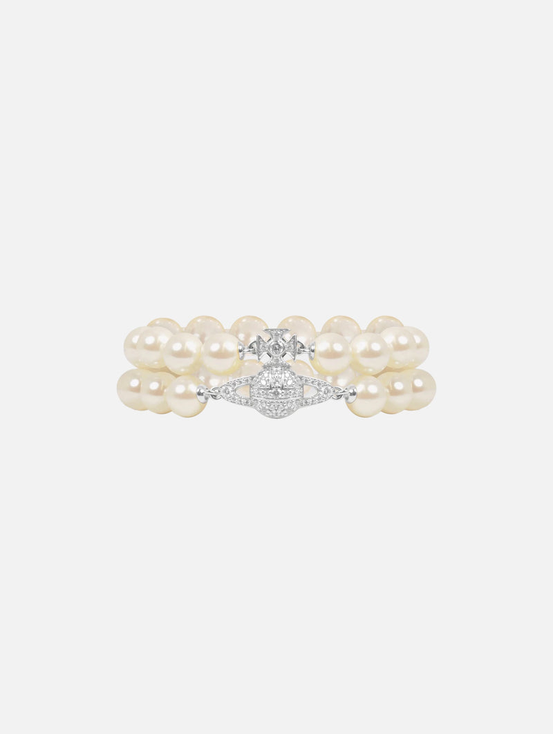 Graziella Two Row Pearl Bracelet in Platinum Cream Rose