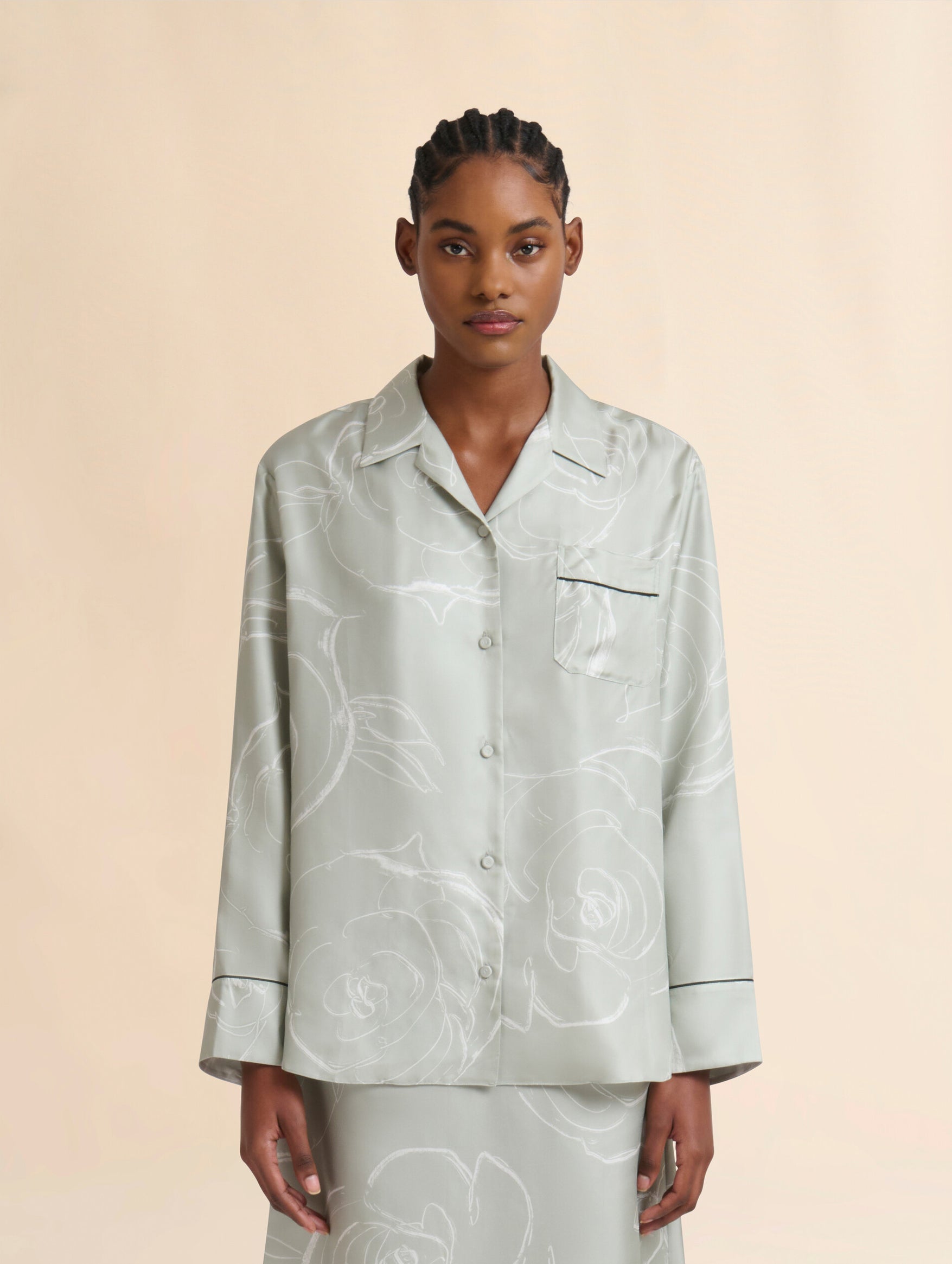 Silk Shirt With Aurora Print in Green