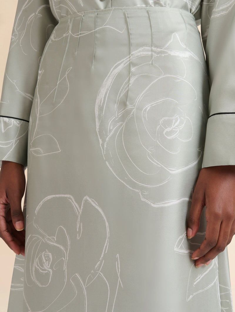 Silk Skirt With Aurora Print in Green