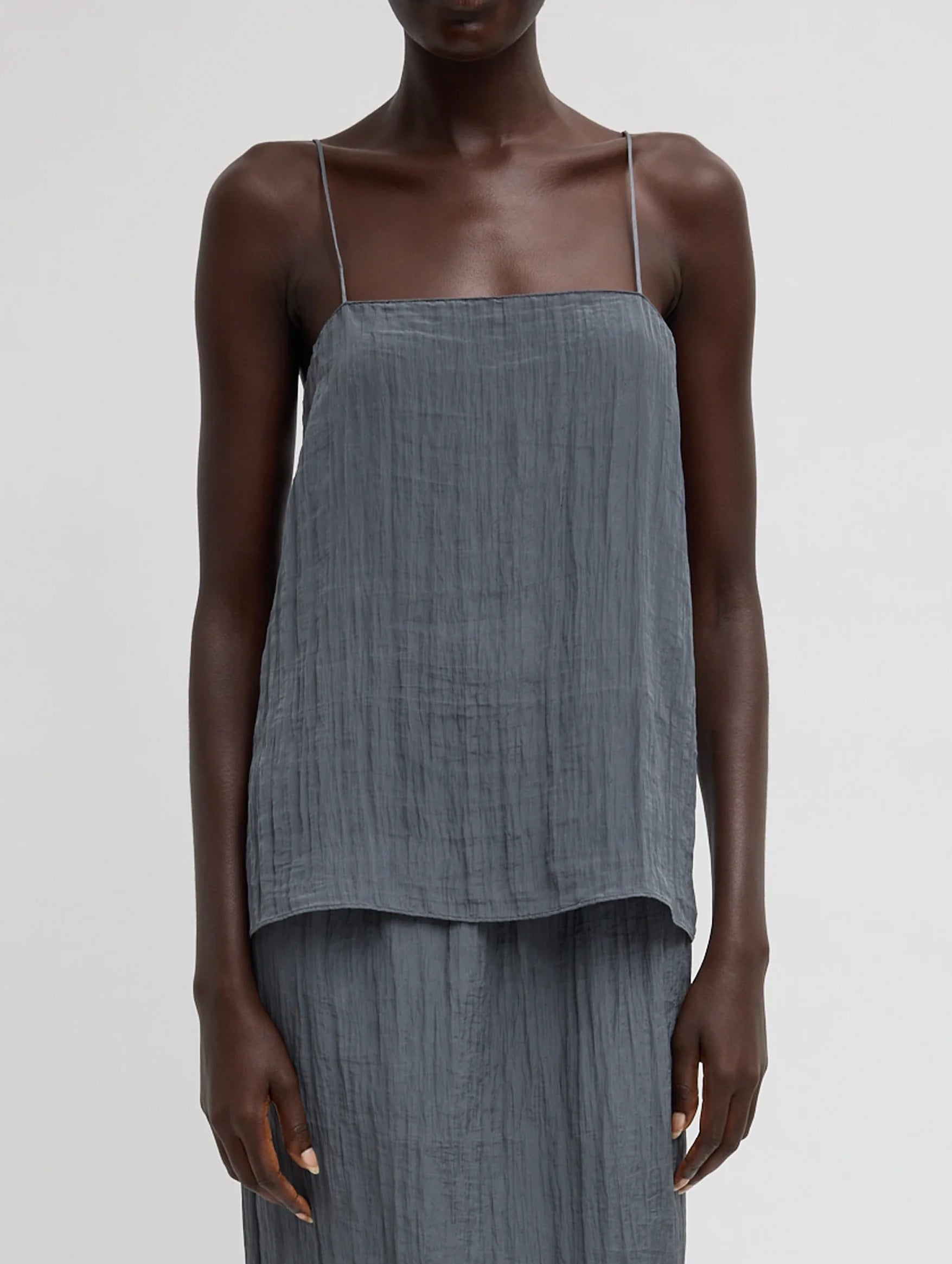 The Crinkle Slip Cami in Dark Grey