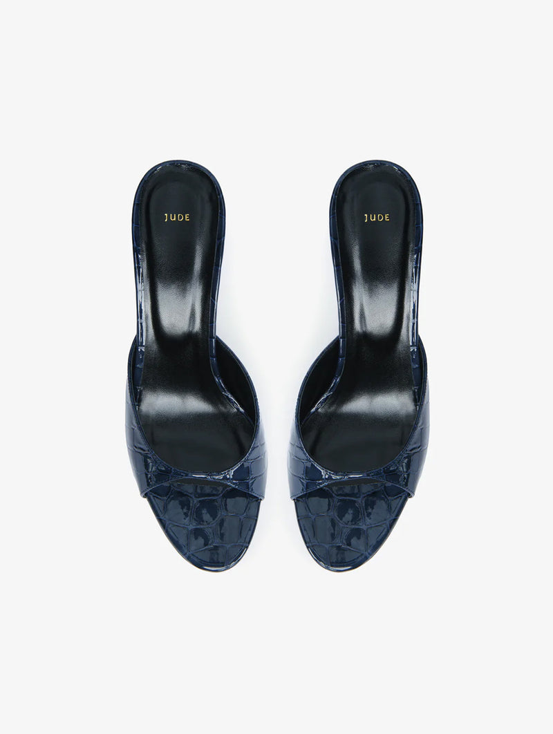 Haze Sandal in Ink Croc Embossed Leather
