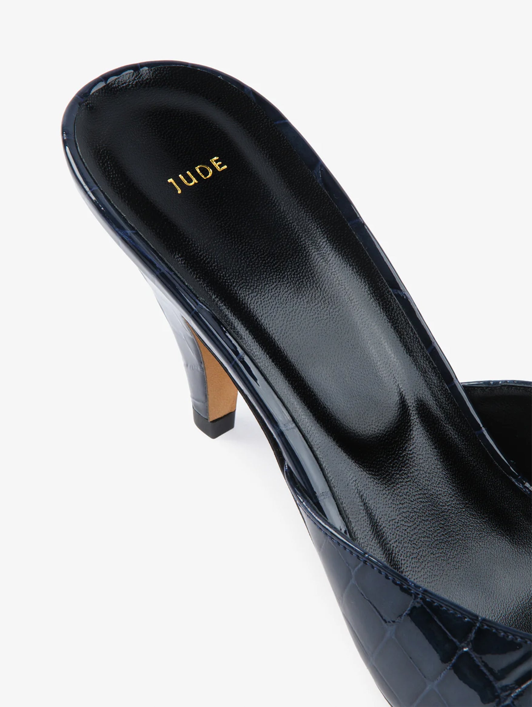 Haze Sandal in Ink Croc Embossed Leather