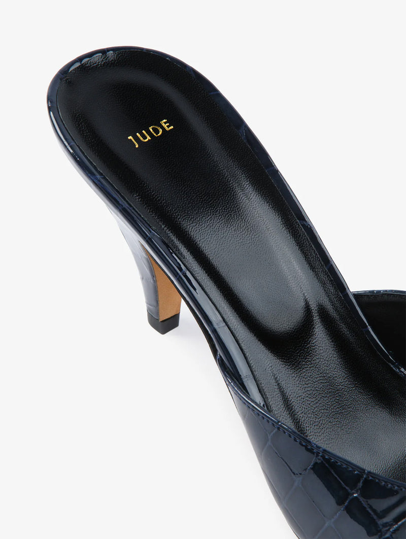Haze Sandal in Ink Croc Embossed Leather