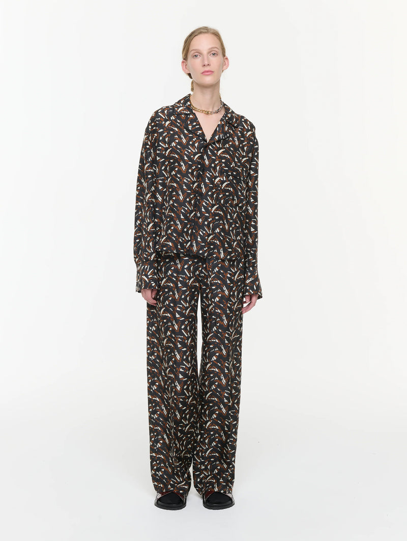 Haboutai Silk Shirt in Brown Fantasy