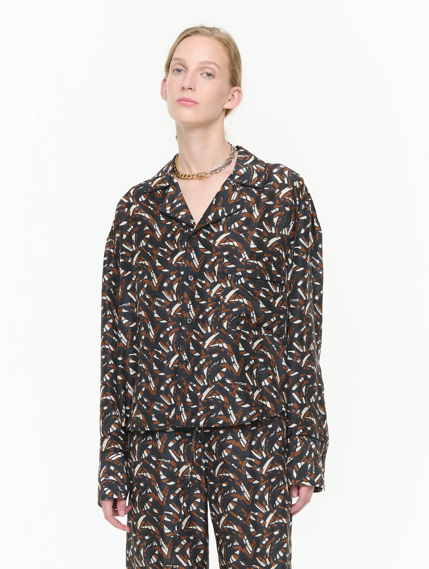Haboutai Silk Shirt in Brown Fantasy
