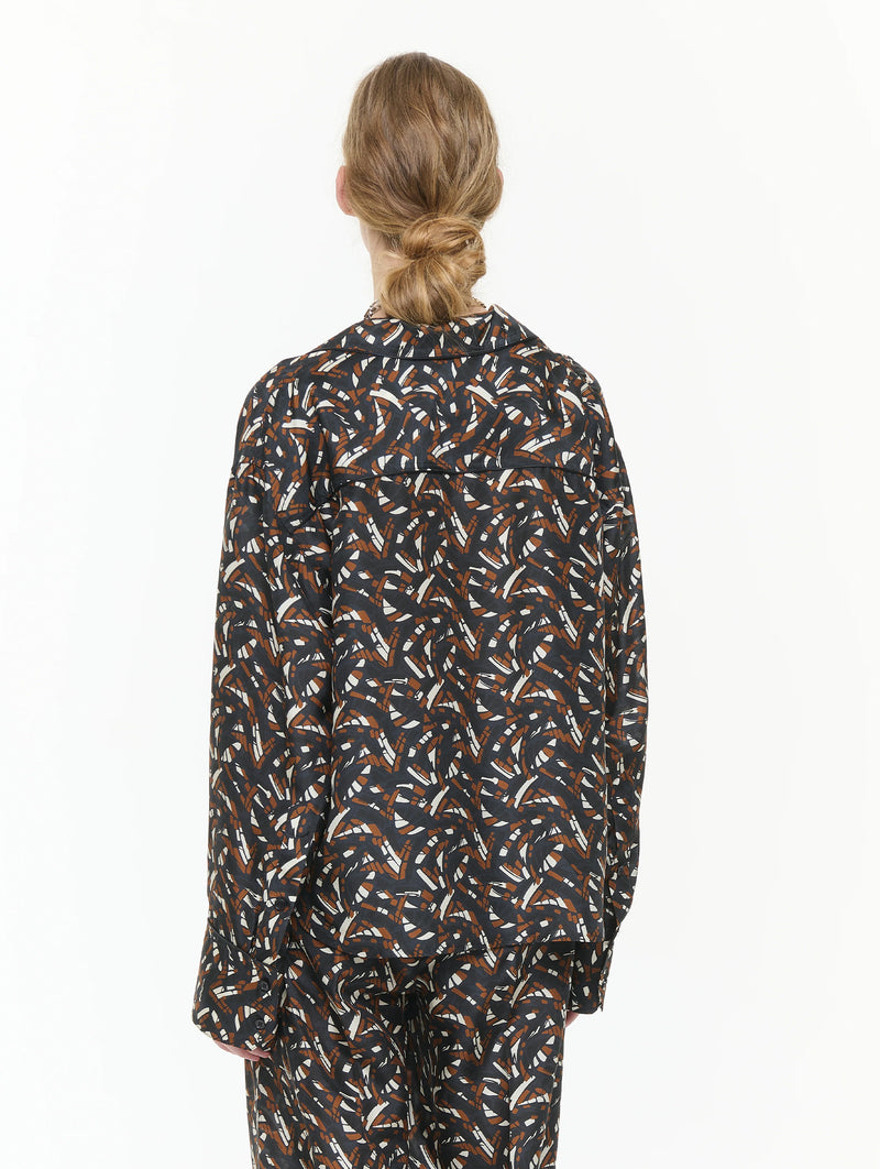 Haboutai Silk Shirt in Brown Fantasy