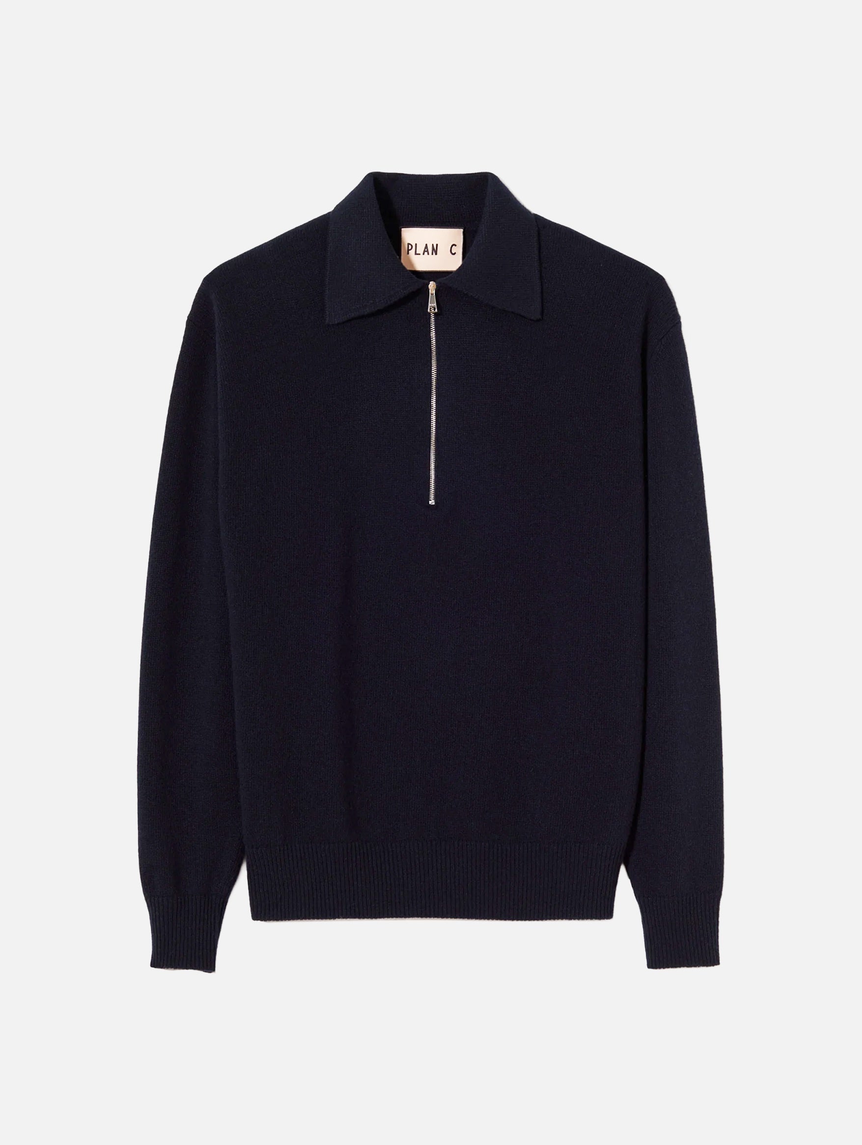 Half Zip Wool Cashmere Polo in Navy