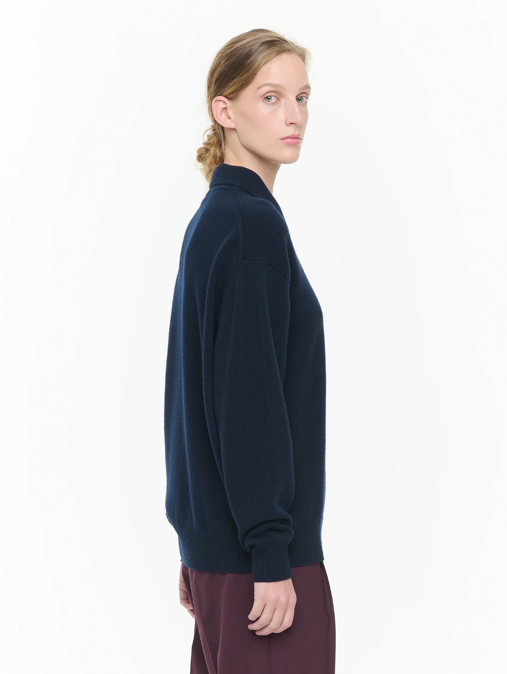 Half Zip Wool Cashmere Polo in Navy