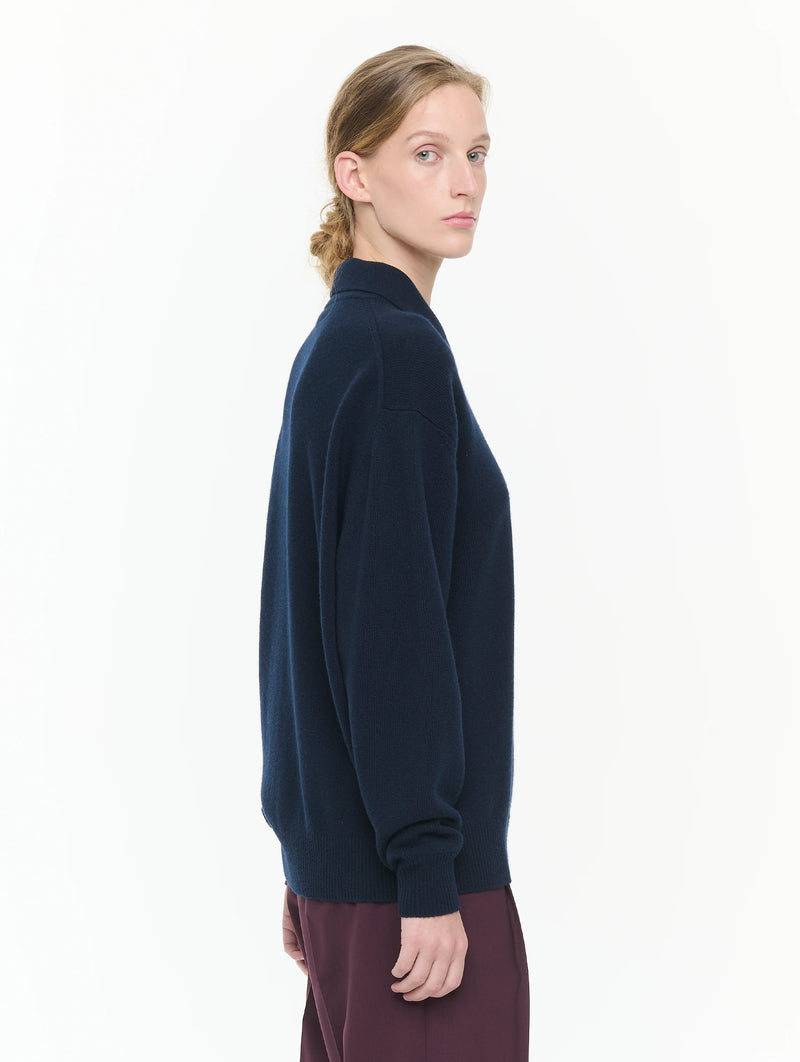 Half Zip Wool Cashmere Polo in Navy