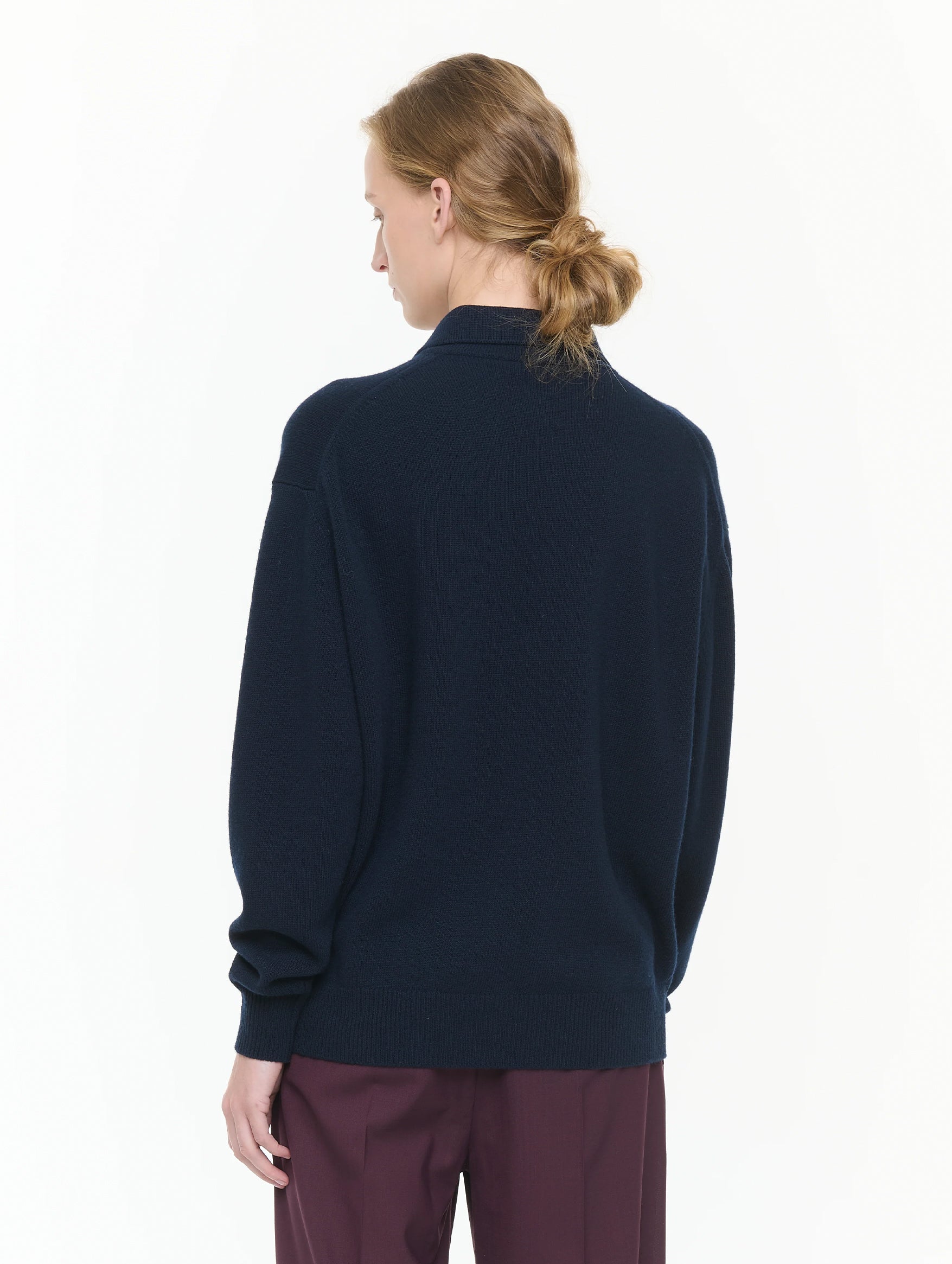 Half Zip Wool Cashmere Polo in Navy