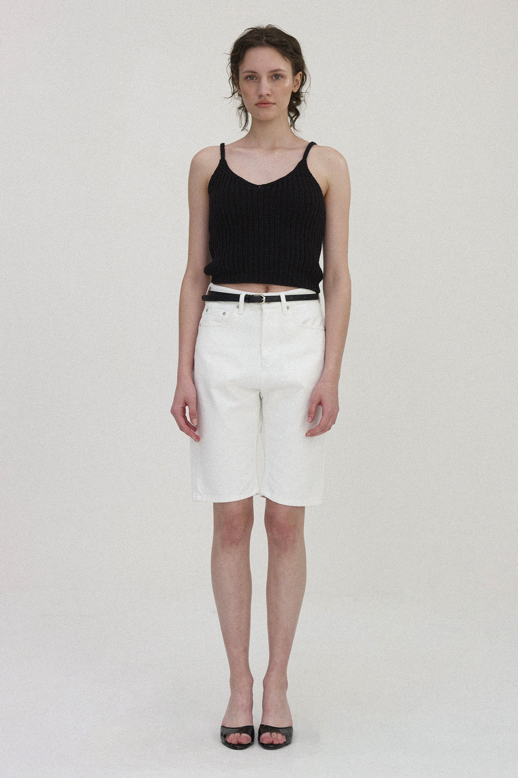 Half White Denim Short