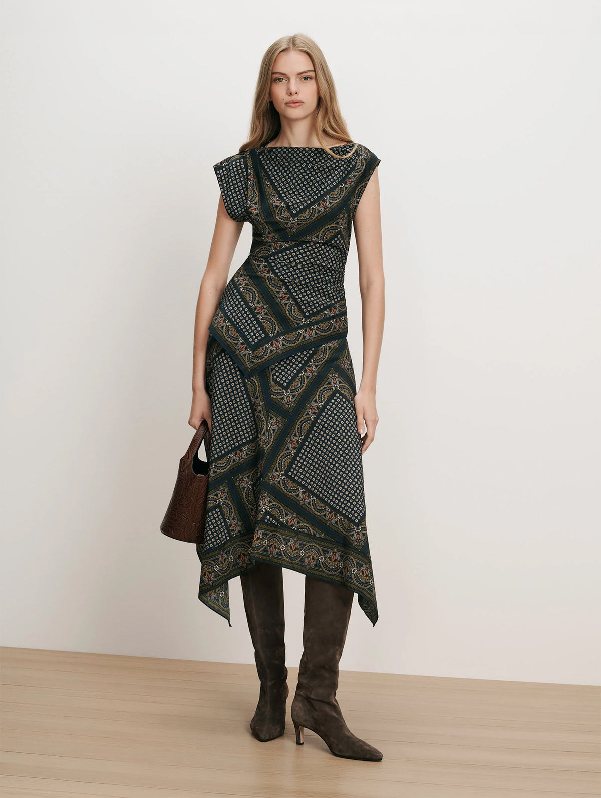 Yvonne Asymmetric Scarf Top in Heritage Navy Multi