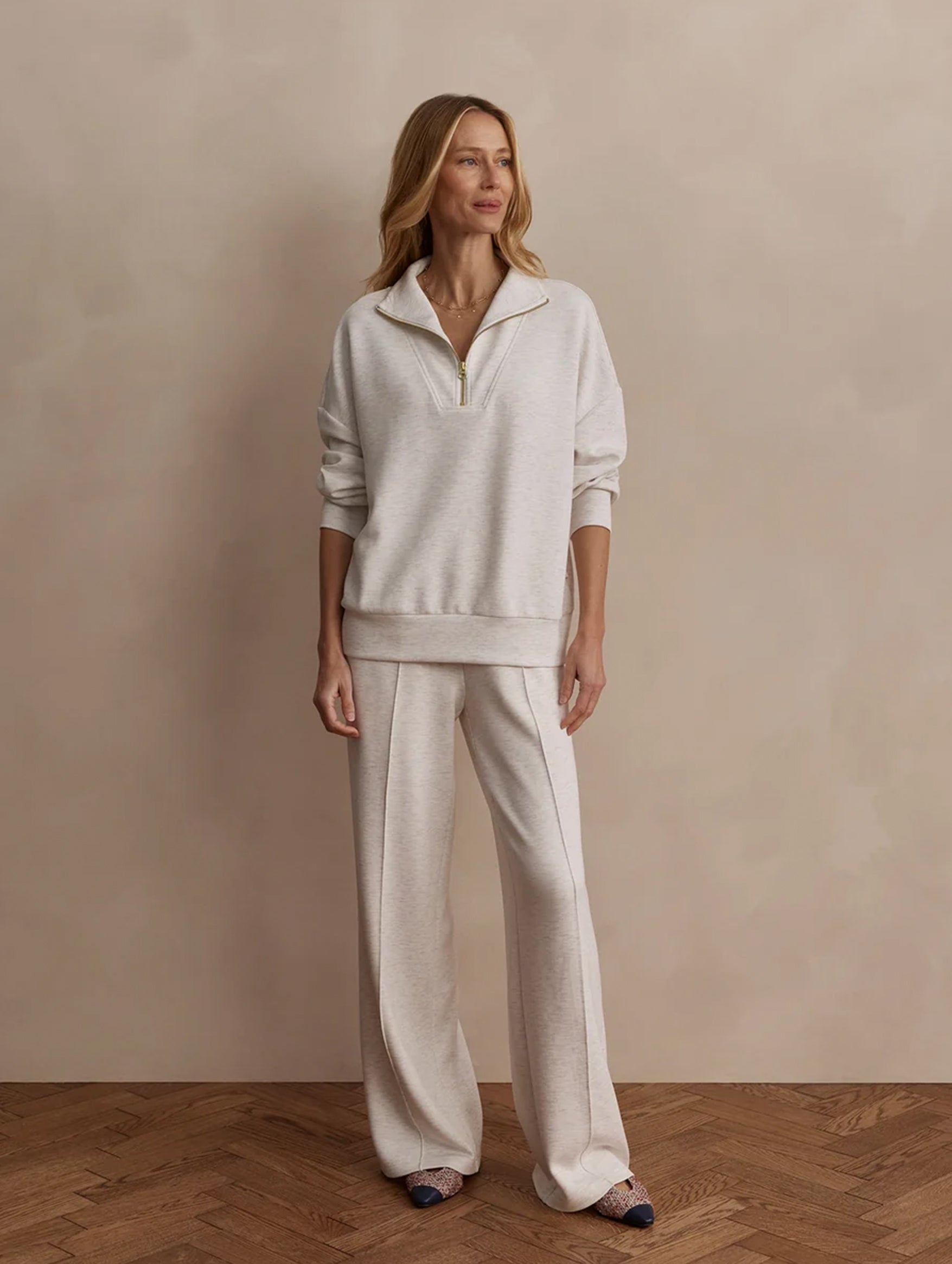 Hawley Half Zip Sweat in Ivory Marl