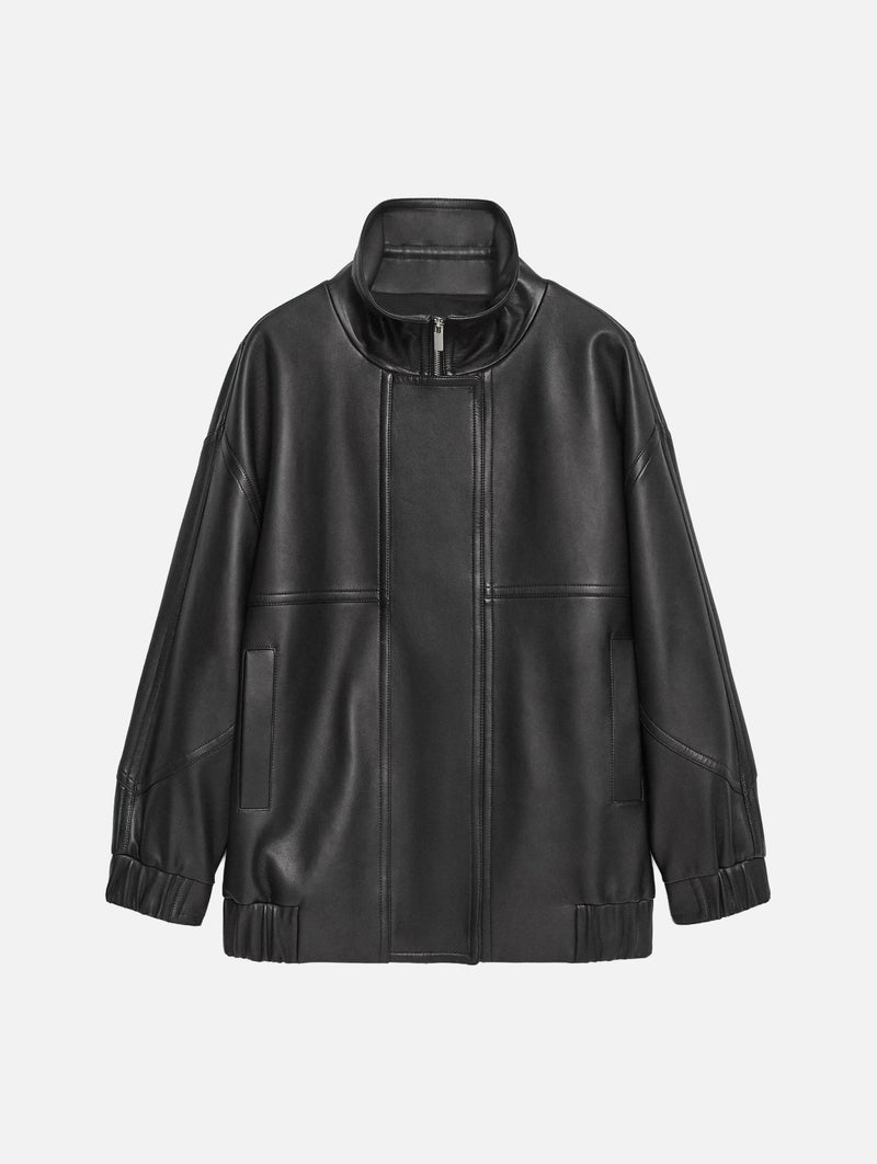 High Collar Jacket in Leather Black